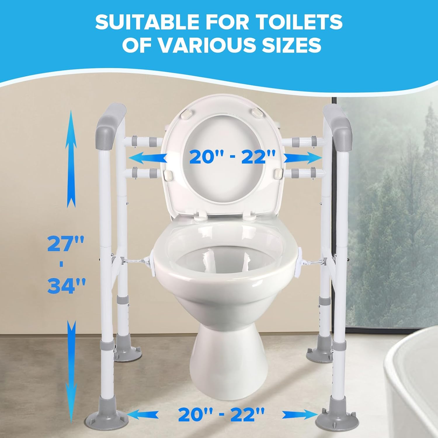 Toilet Safety Rails, Adjustable Toilet Safety Frame, Toilet Safety Rails for Seniors, Toilet Handles for Elderly and Disabled, Toilet Rails for Seniors, Toilet Rails,Elderly Assistance products, 600LB - Image 2