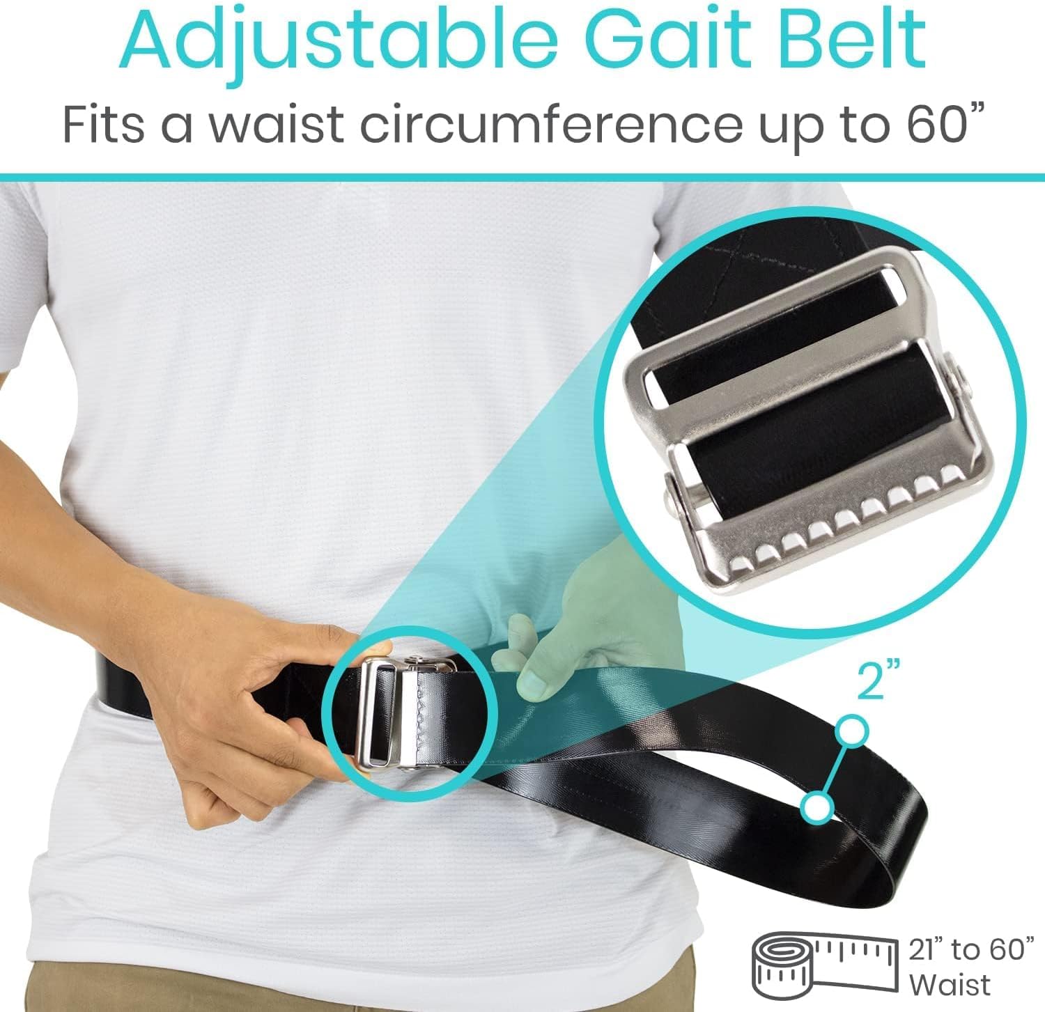 Vive Waterproof Gait Belt (60 Inch) - Easy-to-Clean, Wipeable Transfer Belt - Physical Therapy Belt with Quick Release Metal Buckle - Lift & Walking Assist Device for Seniors, Elderly and Bariatric - Image 3
