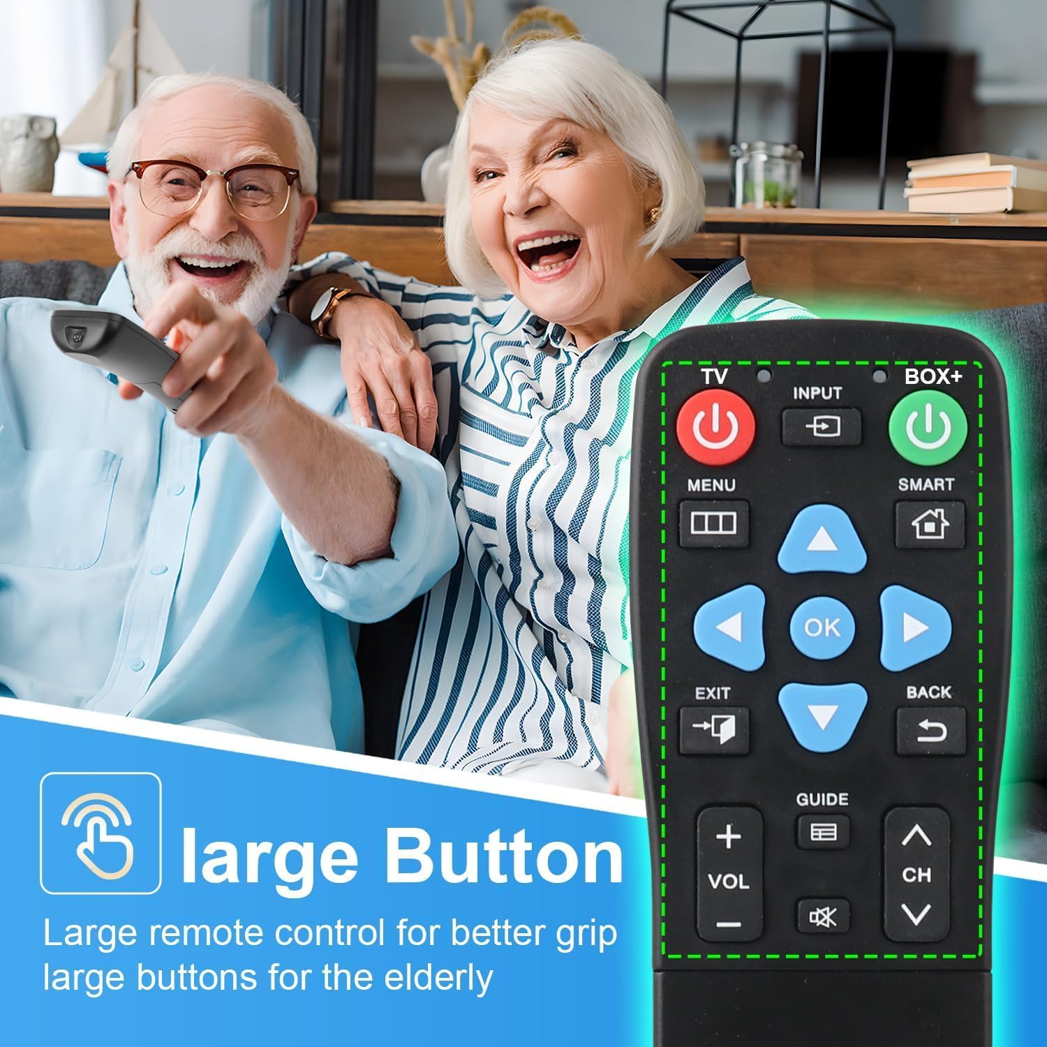 Universal Big Button Remote for Seniors, Elderly, 2-Device Control - Learning Functions, Use for TV, Streaming Box, Soundbar Audio Recevier, DVD/VCR/SAT Device & Blue-Ray DVD, Dementia Friendly Gifts - Image 4