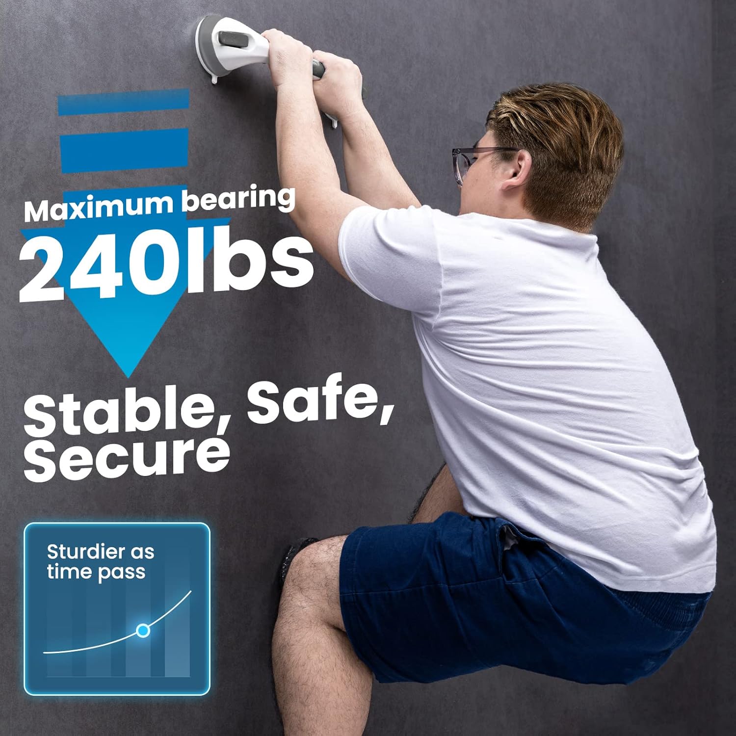 LEVERLOC 2 Pack Grab Bars for Bathtubs and Showers, Easy to Install Suction Shower Handles for Bathroom Removable Handrails for Seniors Elderly Heavy Duty Safety Grip Waterproof Drill Free Gray - Image 6