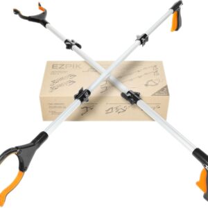 EZPIK Pro 43" Foldable Grabber Reacher Tool for Seniors - Grabbers for Elderly Reaching Tool Heavy Duty Pickup Trash Picker Upper Equipment - Claw Grabber Stick for Reaching Aids, Weed Gripper 2-Pack