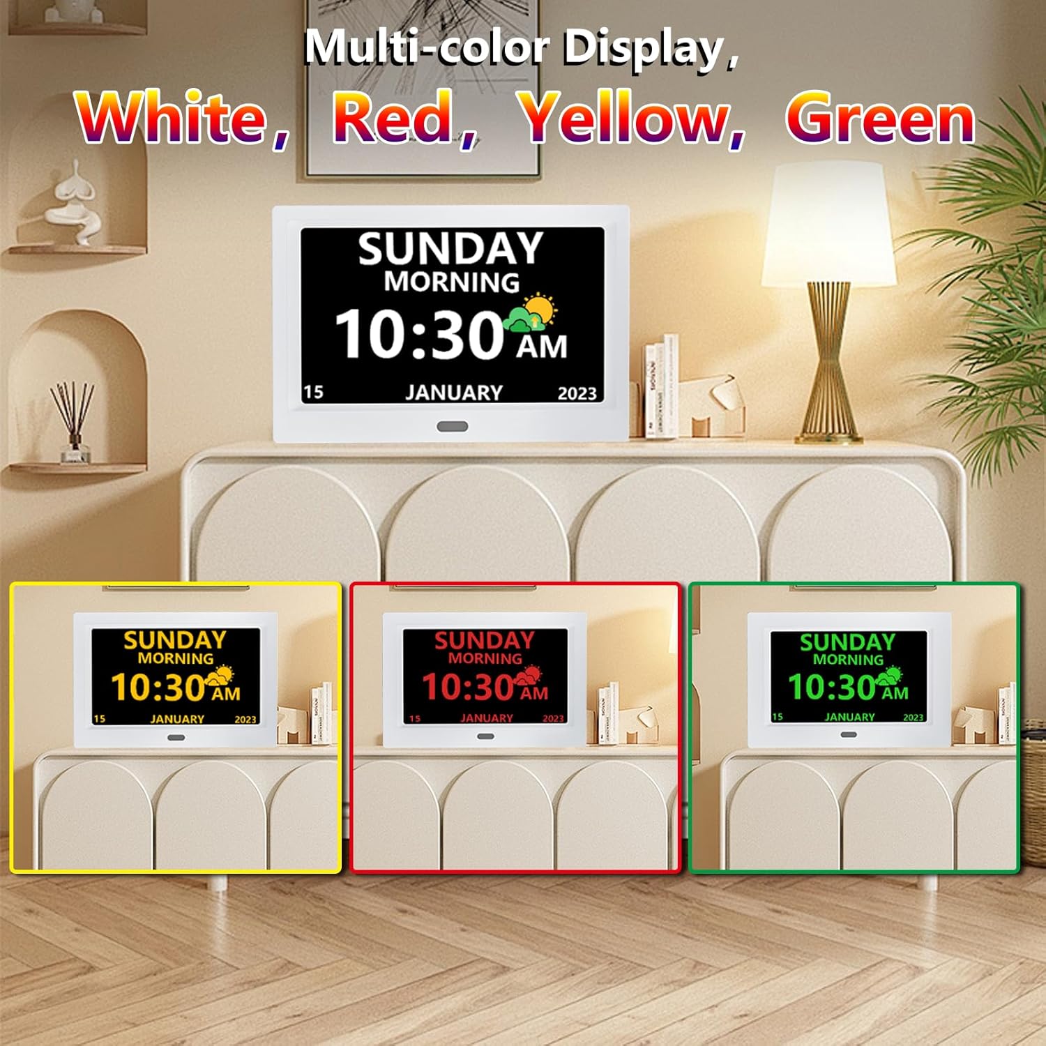 10 Inch Clock with Day and Date for Elderly Large Display Digital Clocks 12 Alarm 3 Medicine Reminders Large Font Alzheimer's Clock Alarm Clocks for Seniors Dayclock White - Image 3