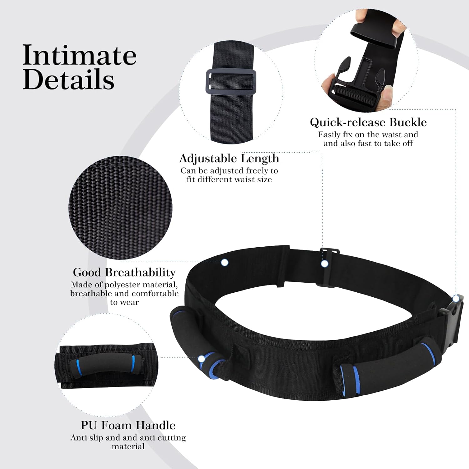 Gait Belt for Seniors, Transfer Belt with Handles, Safety Gate Belt for Elderly Lift Belts Physical Therapy with Quick Release Buckle Standing Aids & Support for Elderly Handicap Patient Care (Black) - Image 4