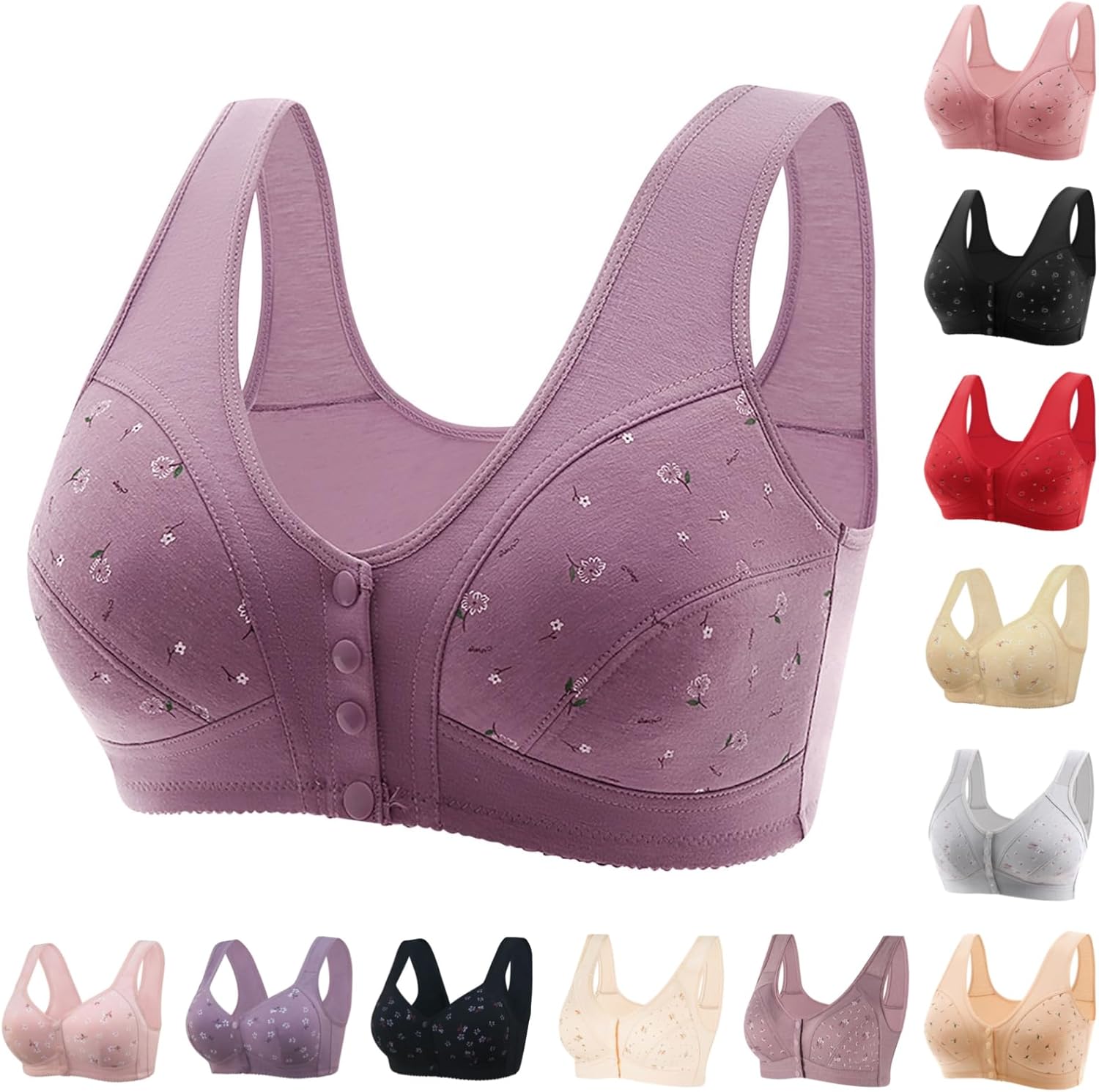 Daisy Bras for Older Women Front Closure Push up Bra No Underwire Senior Bra with Snaps 2025 Upgraded Breathable Cotton Bras