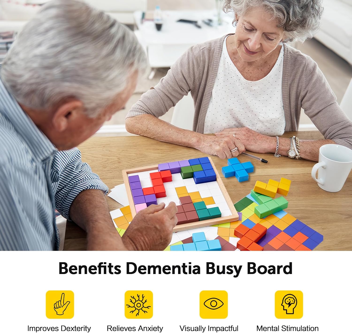 Dementia Products for Elderly, 15 Wooden Tiles Matching Dementia Activities for Seniors, Easy Memory Games for Alzheimer's, Cognitive Craft Gifts, Large Puzzle Pattern Blocks for Elderly - Image 6