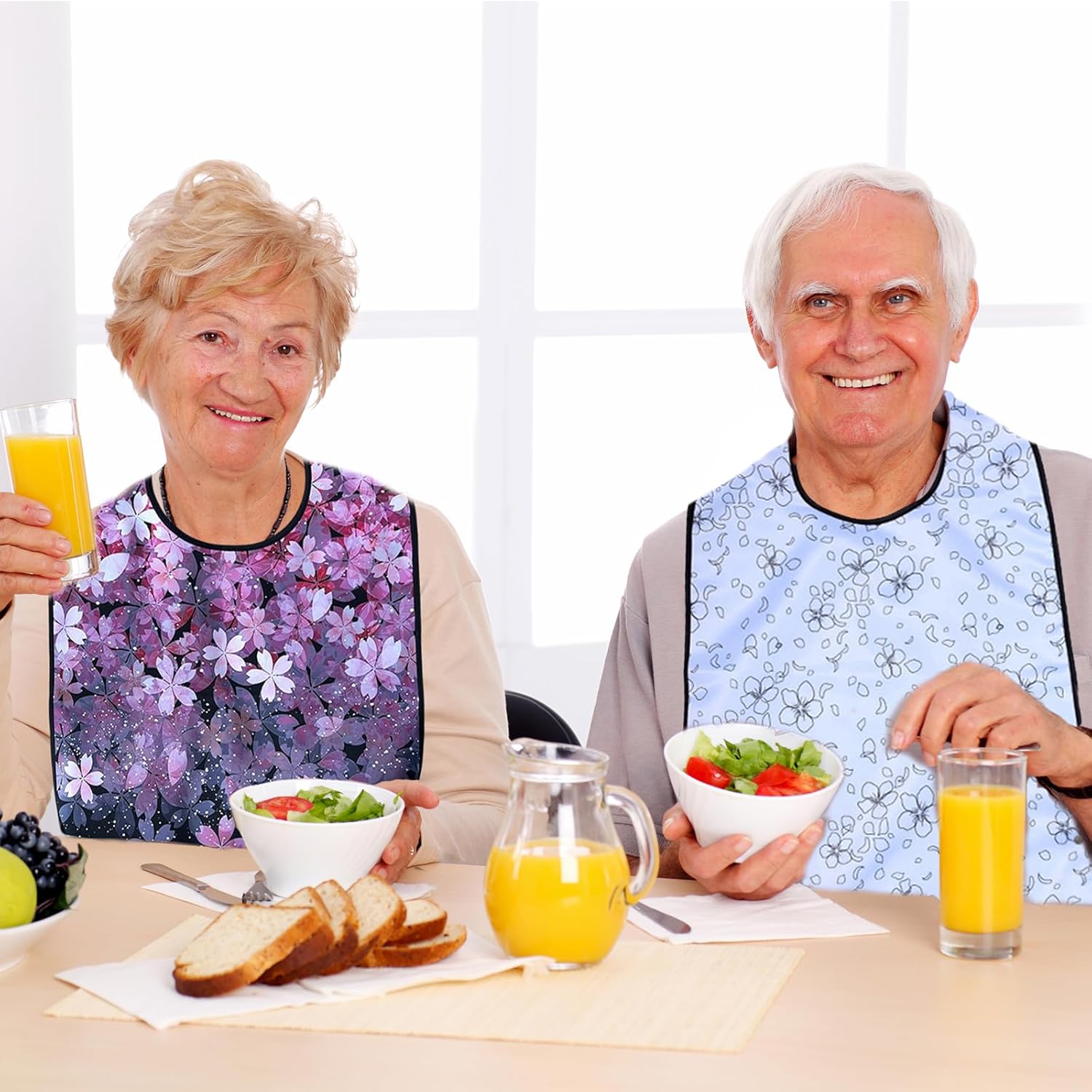 3 Pack Premium Adult Bibs For Women,Elderly Seniors and Disabled Large Bib, Washable Long Bib Clothing Protector With Crumb Catcher And Velcro Adjust - Image 2