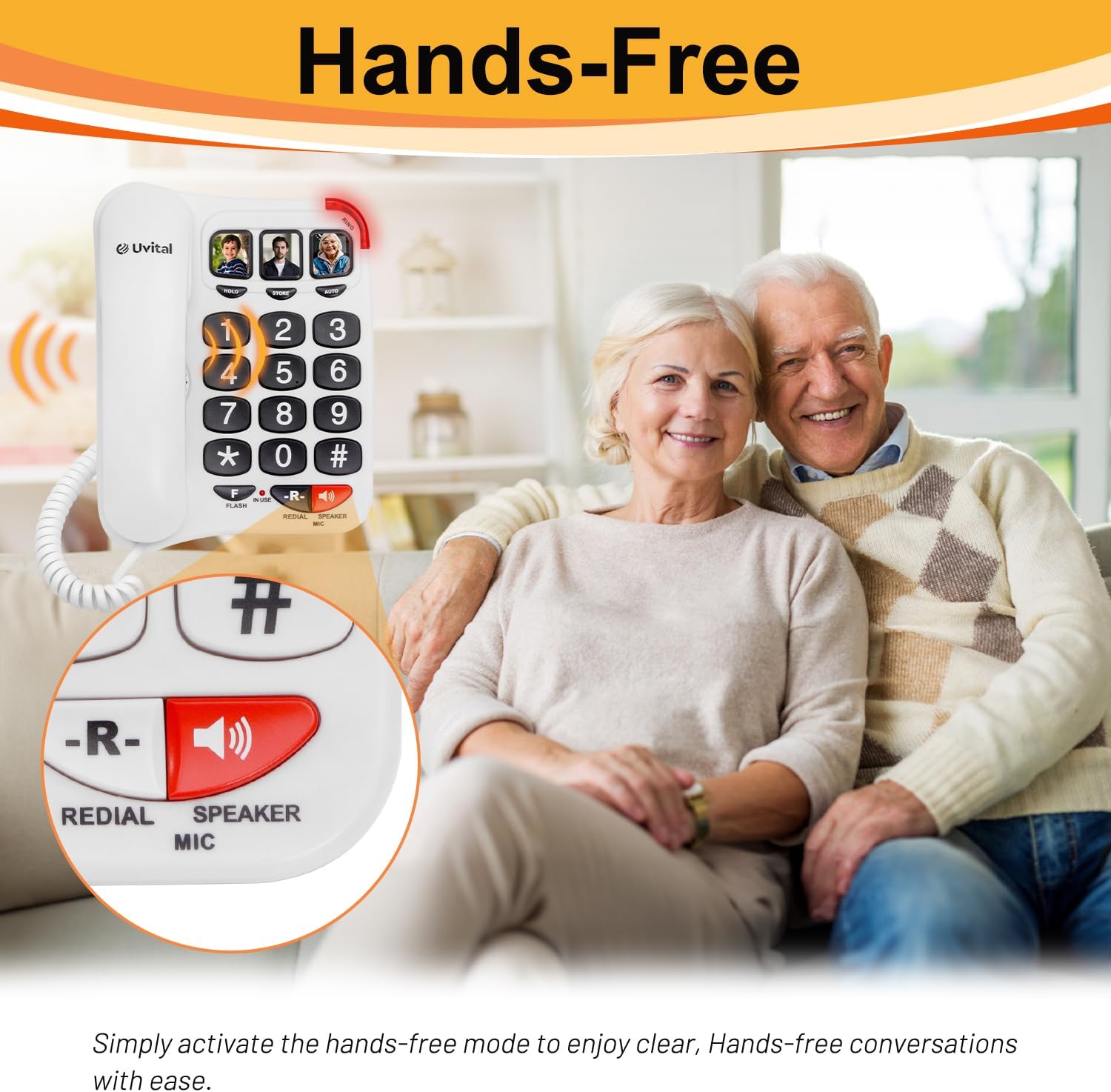 Uvital Big Button Phone for Seniors, White Senior Phone for Elderly Landline, Black Big Buttons Corded Landline Telephone for Home - Amplified Ringer with Loud Speaker for Hearing Impaired - Image 5