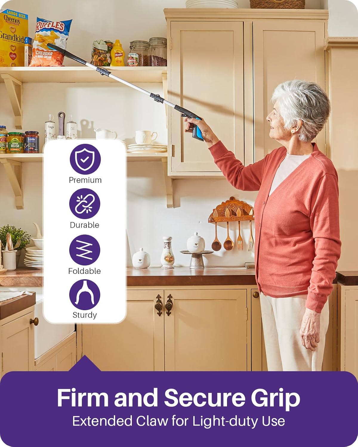 36inch Grabber Reacher Tool for Seniors, Foldable Reacher Grabbers Pickup Stick with Anti-Slip 360° Rotating Jaw, 4" Wide Extended Claw with Magnet for Disabled, After Surgery Recovery - Image 7