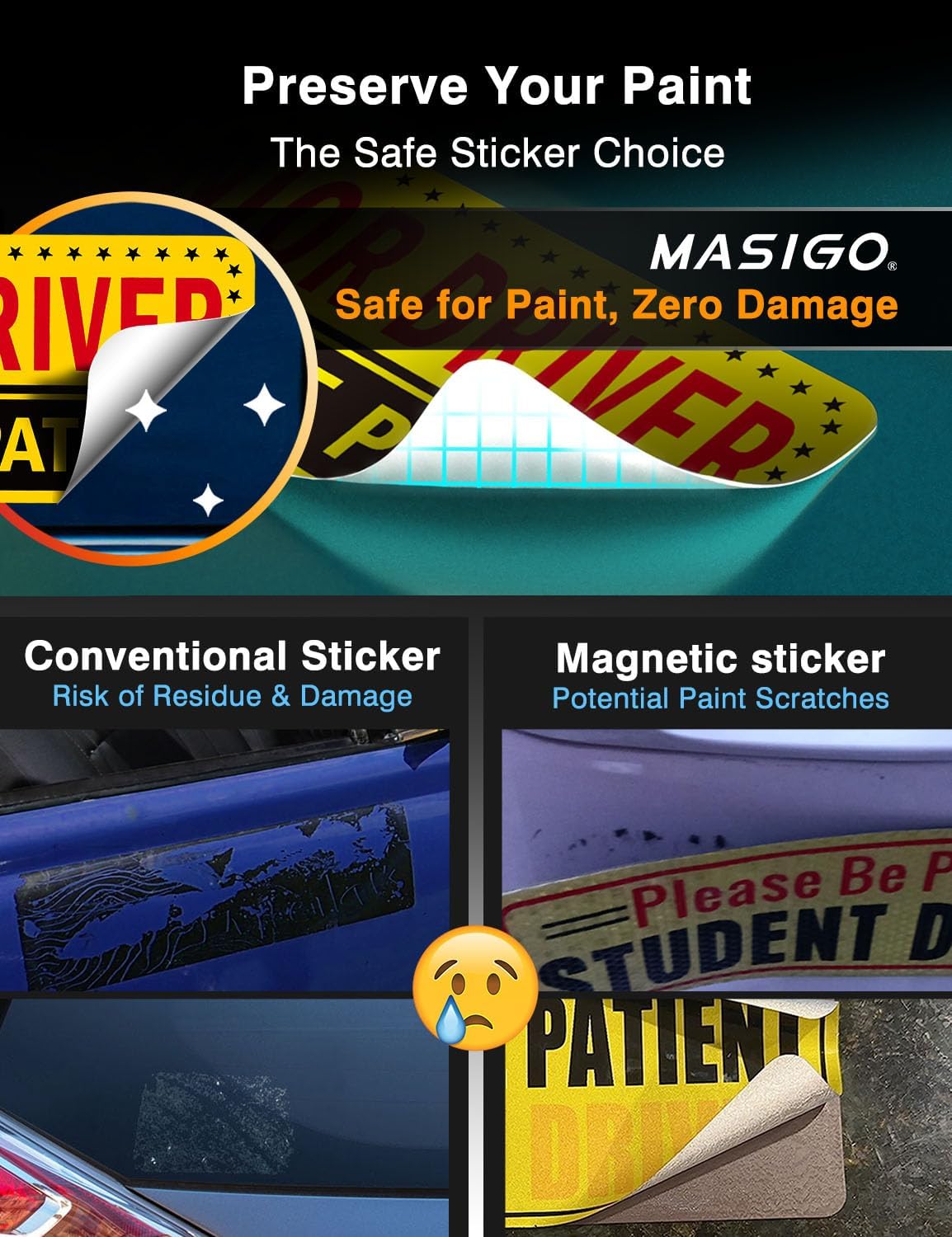 5 Reusable Senior Driver Stickers (Non-Magnetic) – Reflective Please Be Patient Decals for Elderly Drivers – Paint-Safe, Residue-Free for Cars, Windows, & Bumpers - Image 4