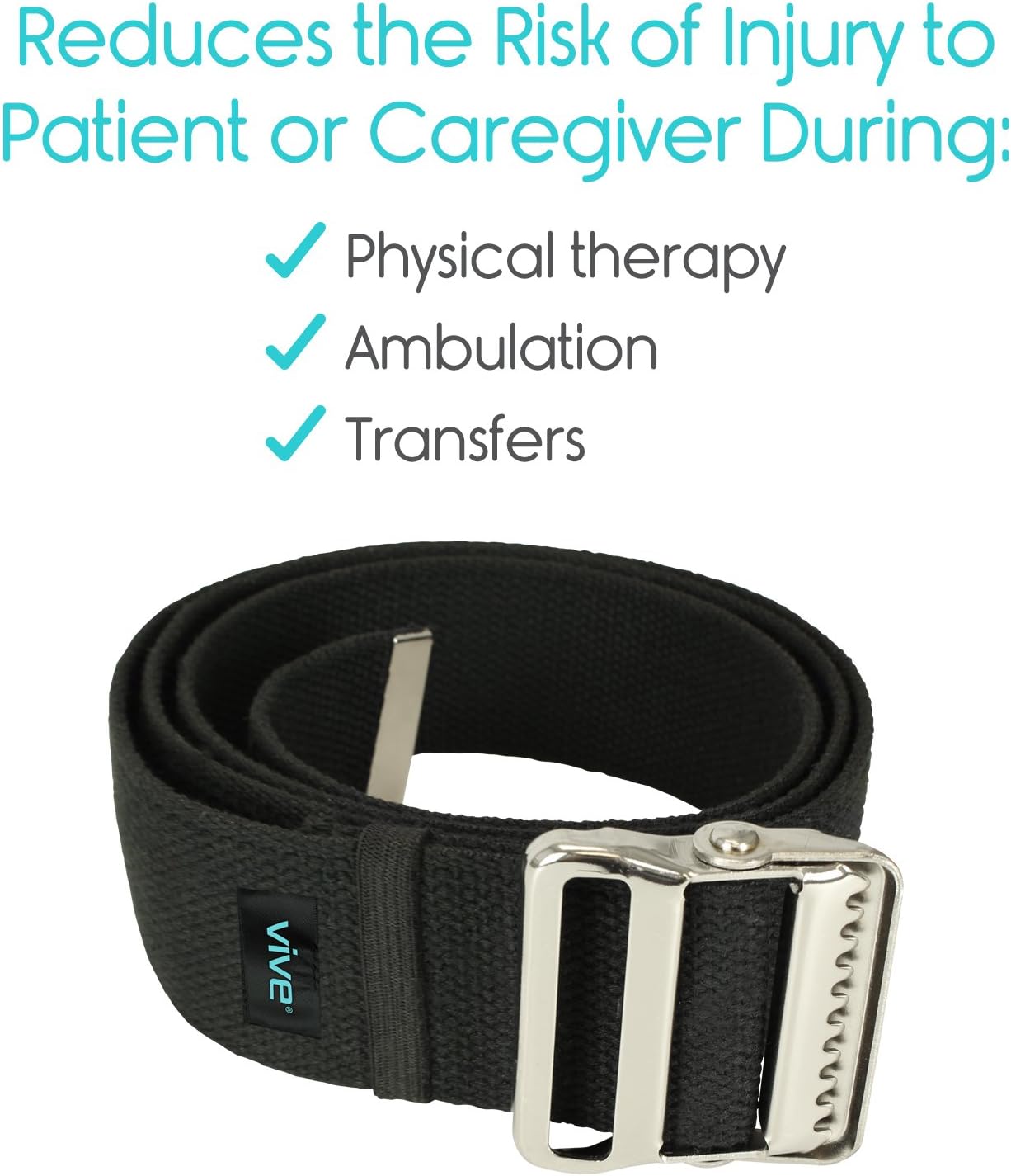 Vive Gait Belt (60 Inch) - Transfer Assist Device for Caregiver, Nurse, Therapist, Seniors, Elderly, Bariatric, Occupational and Physical Therapy - Medical Nursing Safety - Walking & Standing Aid - Image 3