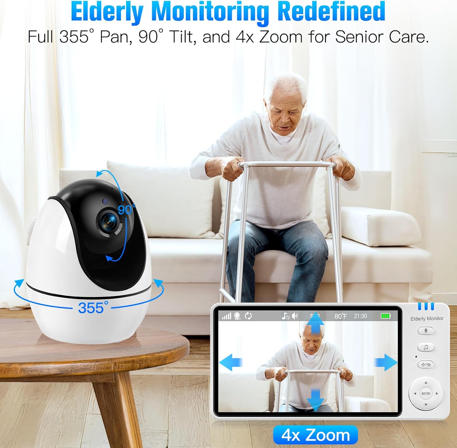 Elderly Monitor with Camera and Audio, 2-Way Talk Room Monitors for Elderly, Call Button, Med Reminder, Temp Monitoring, Night Vision, Pan-Tilt-Zoom Video Monitor for Elderly Care & Caregivers/No WiFi - Image 8
