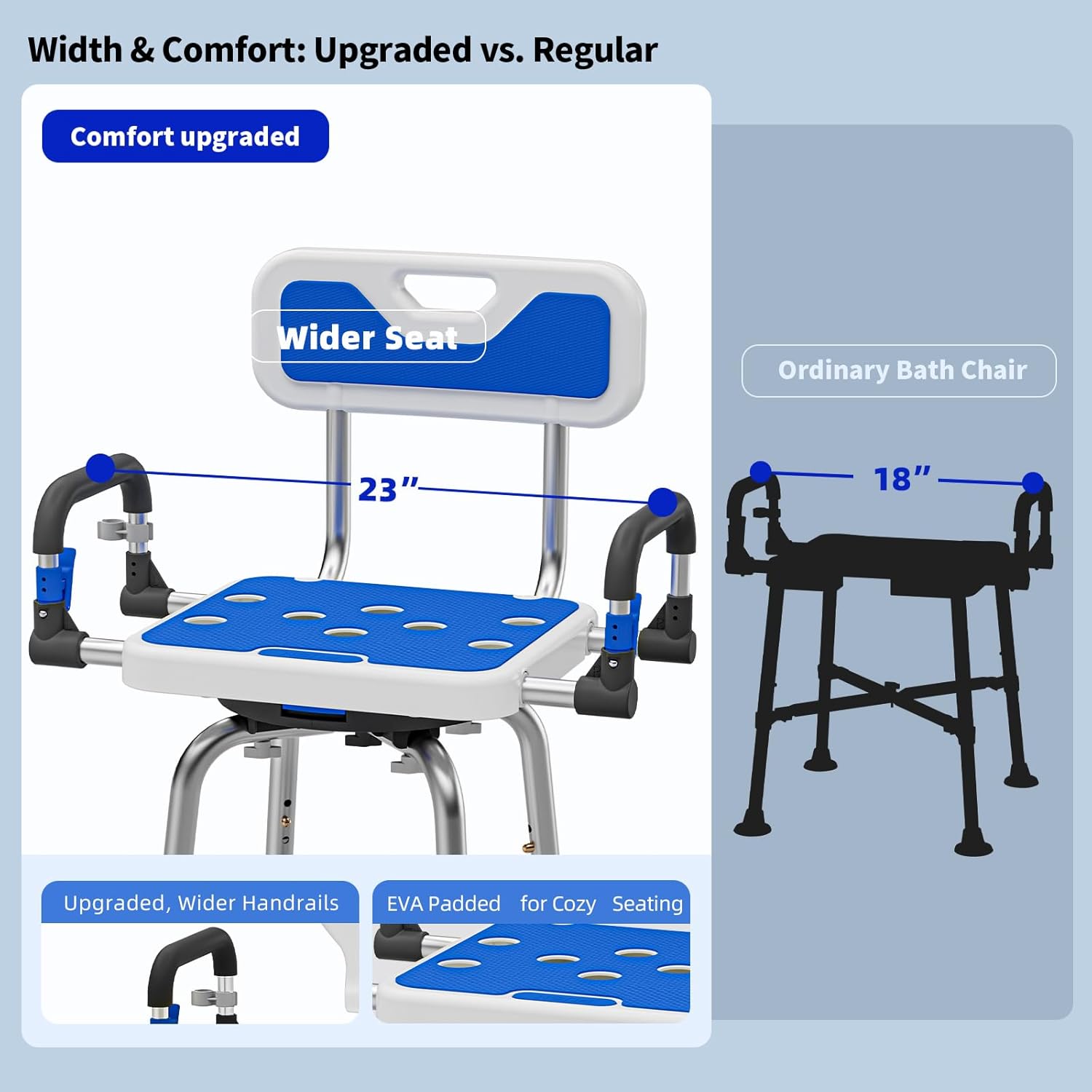 Swive Shower Chair with Arms and Back Heavy Duty 500 lbs for Seniors Elderly Disabled or Bariatric Adults Bench Seat for Inside Shower Stall and Bathroom Bath Tub Seats Adjustable Stool - Image 3