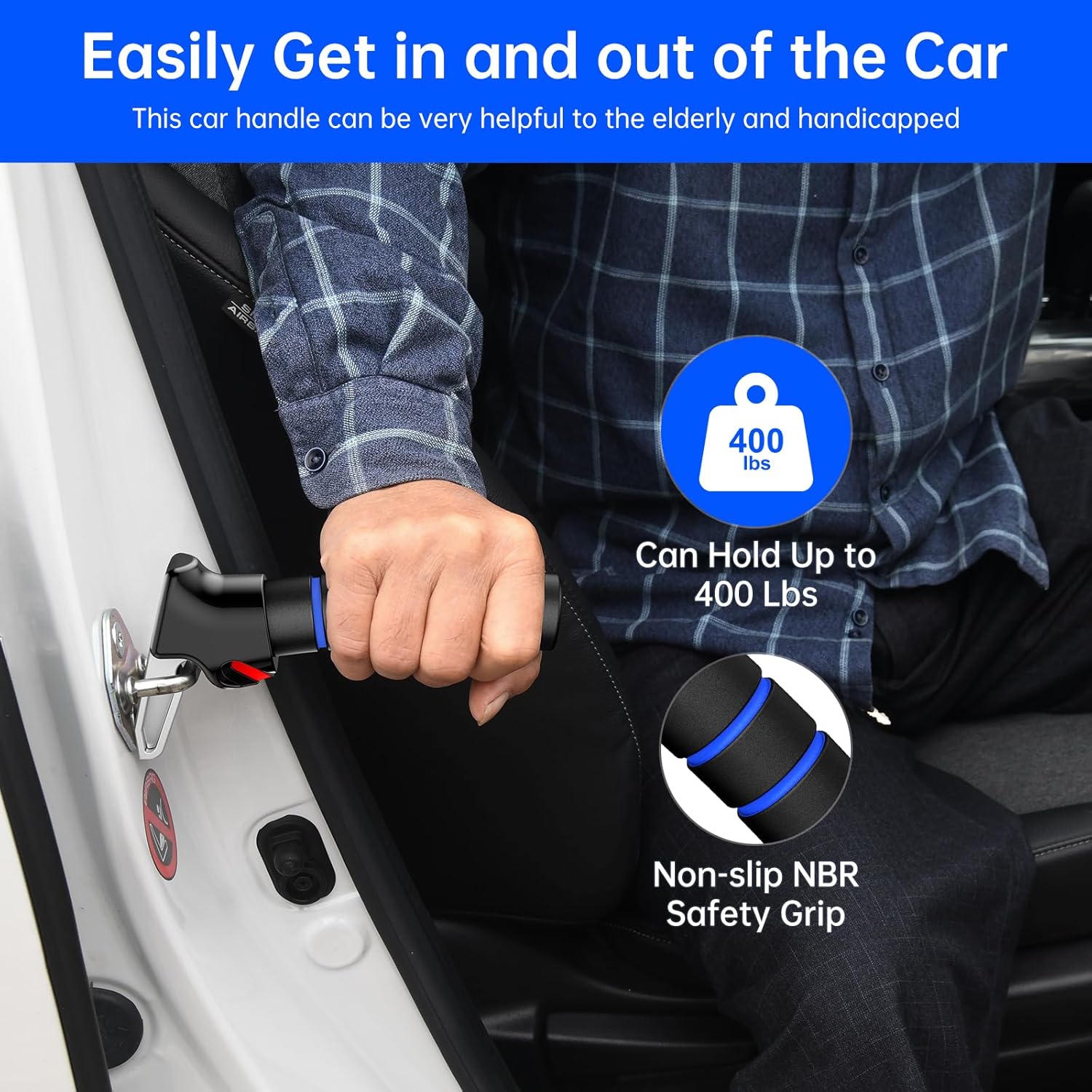 SYMYNELEC Car Door Handle for Elderly: Non-Slip Grip and Sturdy Assist Support - Fits Most Vehicles for Easy Getting in and Out of Car - Helpful for Seniors Handicapped Pregnant Women Children 2Packs - Image 3