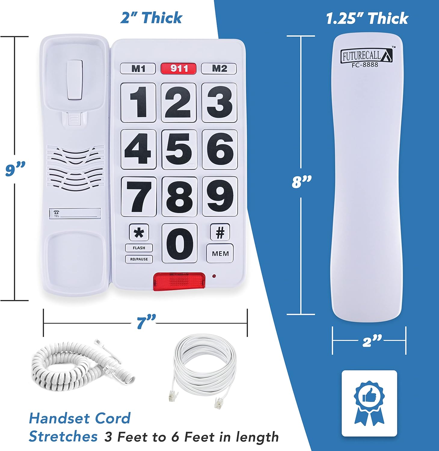 Future Call FC-8888 Big Button Phone for Seniors | Large Button Phones for Seniors | Phone for Visually Impaired and Telephones for Hearing Impaired | 40db Handset | Best Landline Phones for Seniors - Image 3