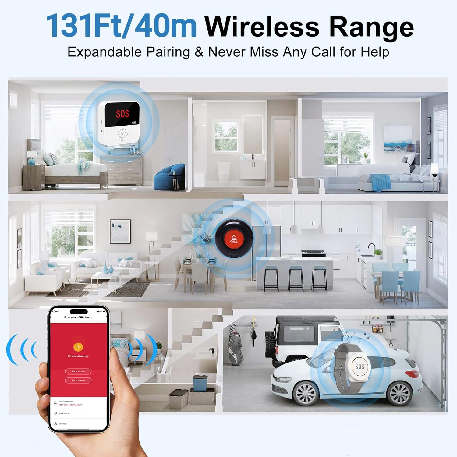 WiFi Wireless Caregiver Pager Call Button System Emergency Alert System Life Alert Button for Seniors Patient Disabled Elderly 1 Call Button 1 Watch Button 1 Receiver(only Supports 2.4GHz Wi-Fi) - Image 4