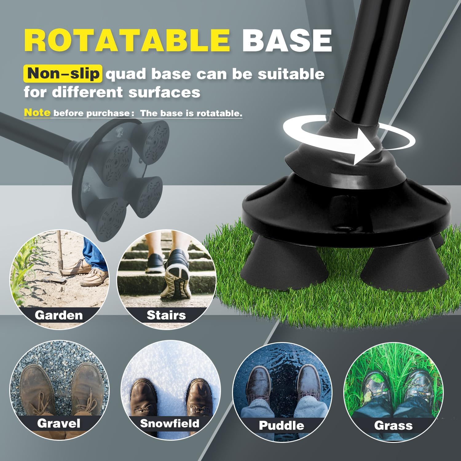 BigAlex Folding Walking Cane for Elderly Adjustable & Portable Walking Stick for Seniors,Pivoting Quad Base,Lightweight,Collapsible with Carrying Bag for Men/Woman - Image 3