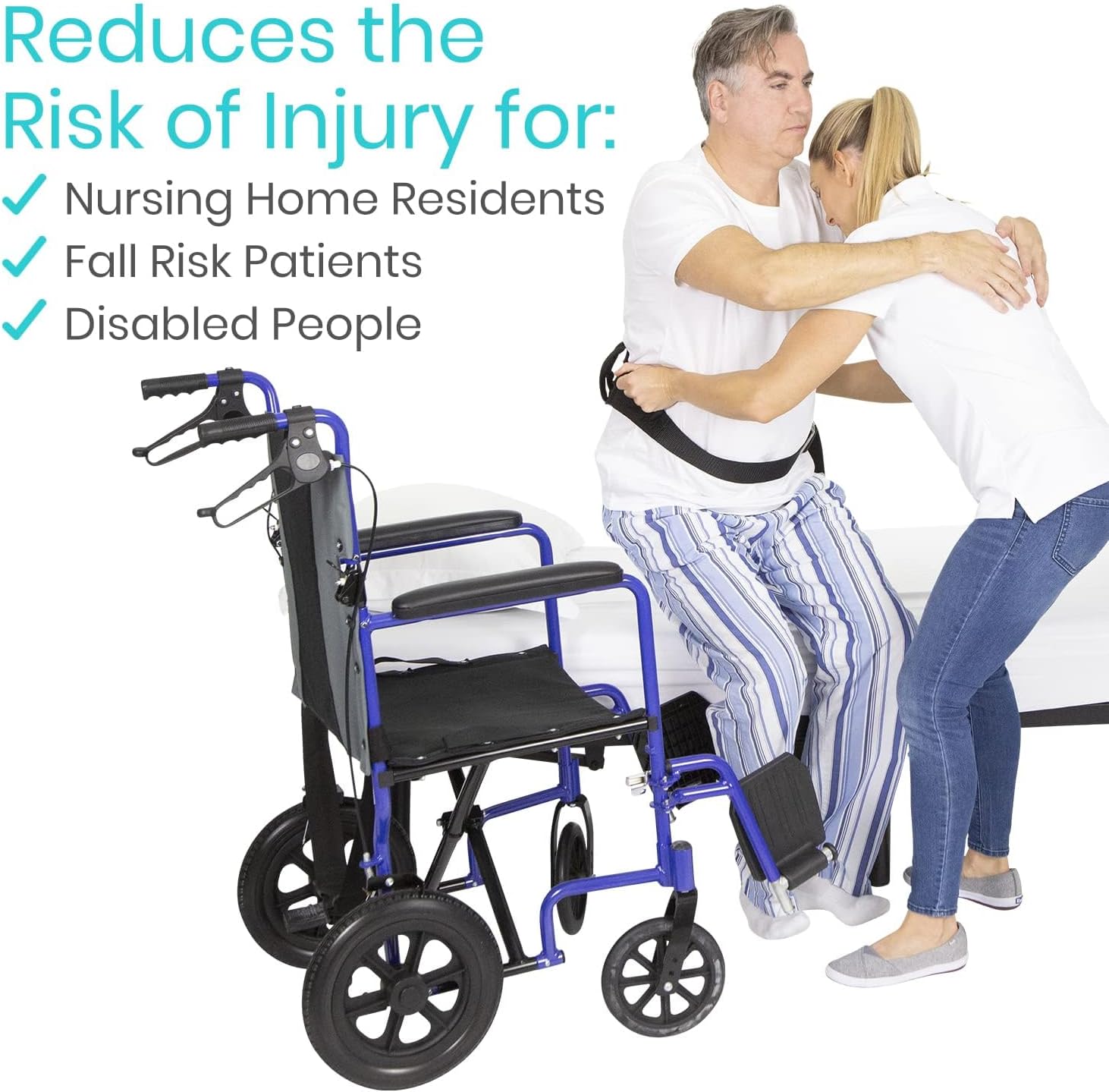 Vive Gait Belt (300lbs) Transfer Belt with Handles - Medical Nursing Safety Patient Assist - Bariatric, Elderly, Handicap, Physical Therapy - PT Gate Strap Quick Release Metal Buckle, Grabbing Teeth - Image 3