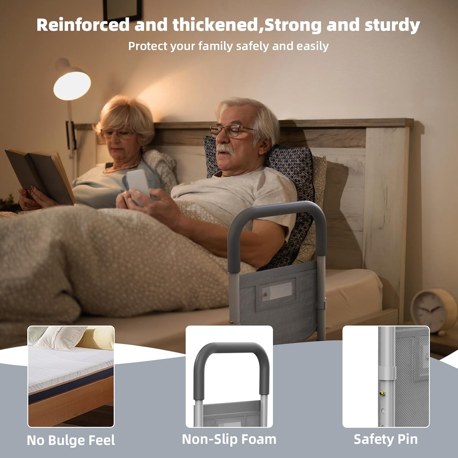 Bed Rails for Elderly Adults Safety: with Motion Sensor Light & Storage Bag -Adjustable Bed Assist Rail for Seniors - Side Bed Rail Handle Support Bar Guard Rails - Fit King Queen Full Twin Bed - Image 5