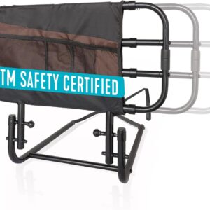 Stander EZ Adjust Bed Rail, Adjustable Senior Bedrail and Safety Assist Railing for Elderly Adults with Organizer Pouch, ASTM Safety Approved Guard-Rail, Black
