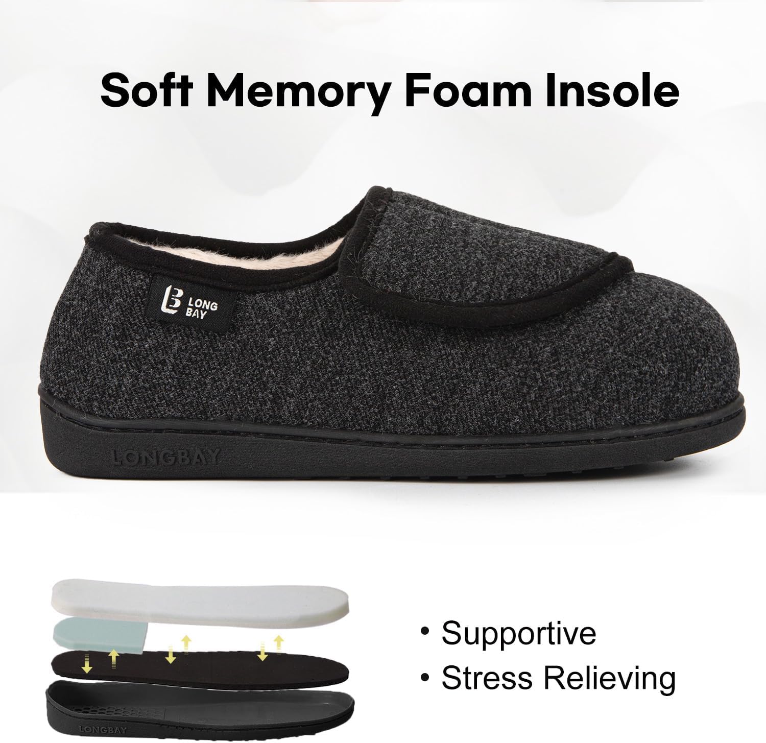 LongBay Women's Adjustable Slippers Non Slip Wide House Shoes Indoor Outdoor Diabetic Swollen Feet - Image 3