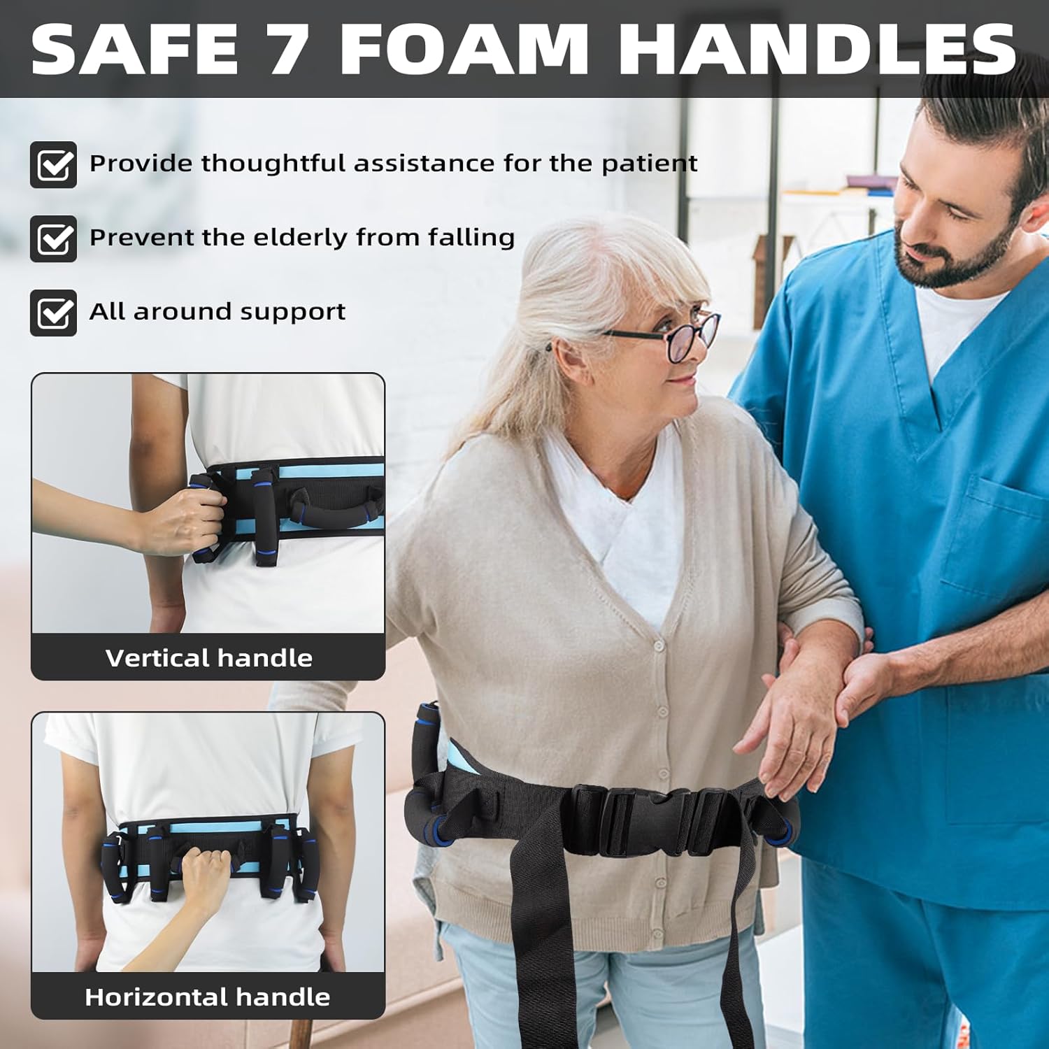 Gait Belts for Seniors, Gait Belt with Handles, Gate Belts Medical for Elderly, Transfer Belt for Elderly and Disabled, Lift Belt for Elderly Adults, Safety Medical Belt for Physical Therapy Handicap - Image 3