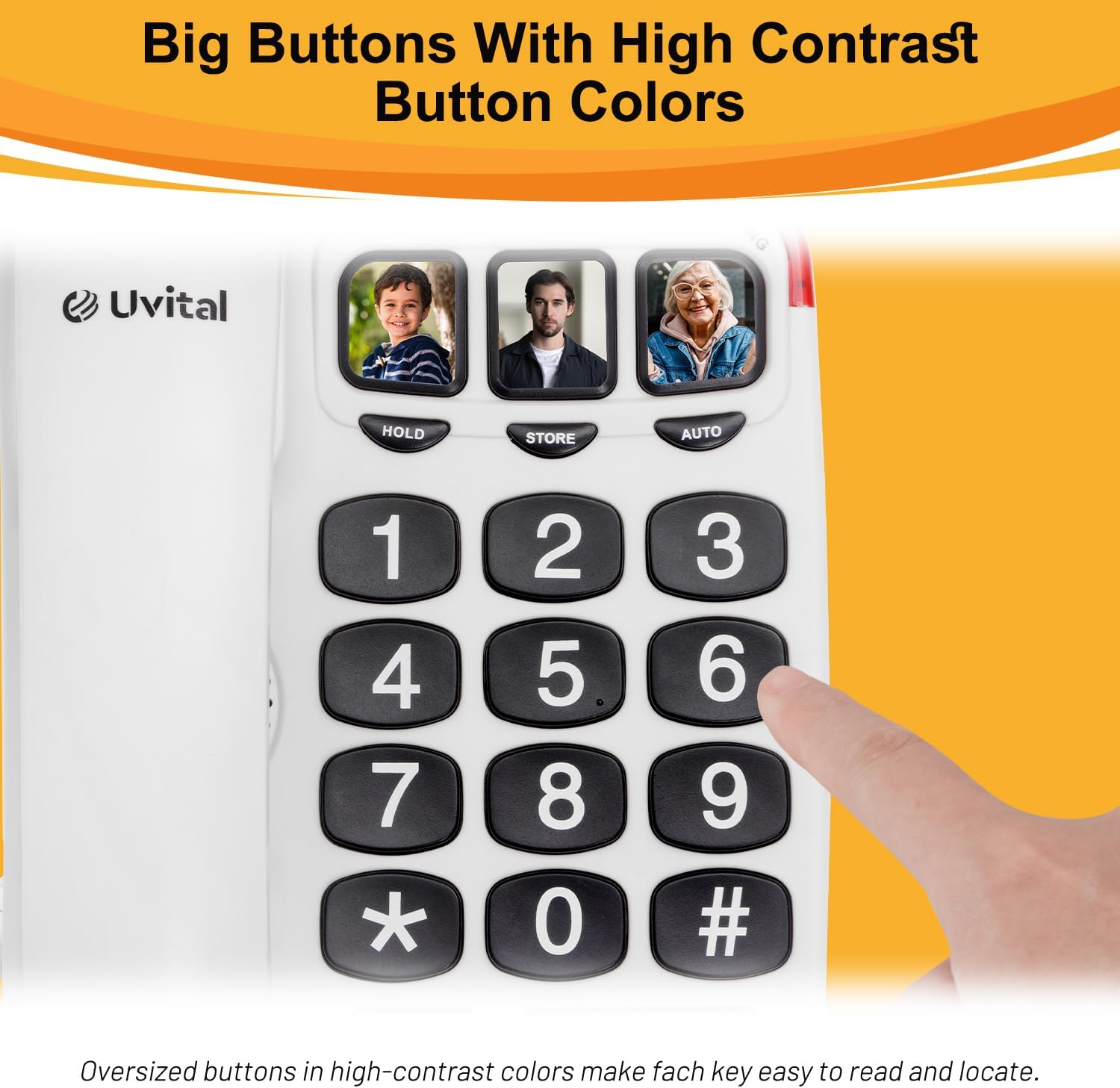 Uvital Big Button Phone for Seniors, White Senior Phone for Elderly Landline, Black Big Buttons Corded Landline Telephone for Home - Amplified Ringer with Loud Speaker for Hearing Impaired - Image 2