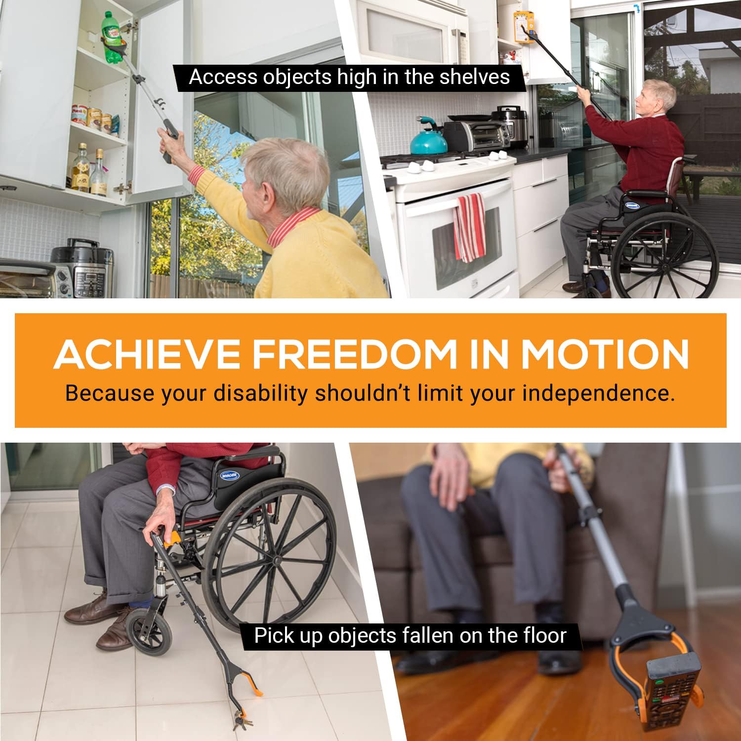 EZPIK Pro 36" Flexible Folding Grabber Tool for Elderly + Magnets, Reacher for Disabled & Seniors Heavy Duty Rotating Grippers for Reaching Underneath, Trash Grabbers & Pickers for Mobility 2-Pack - Image 3