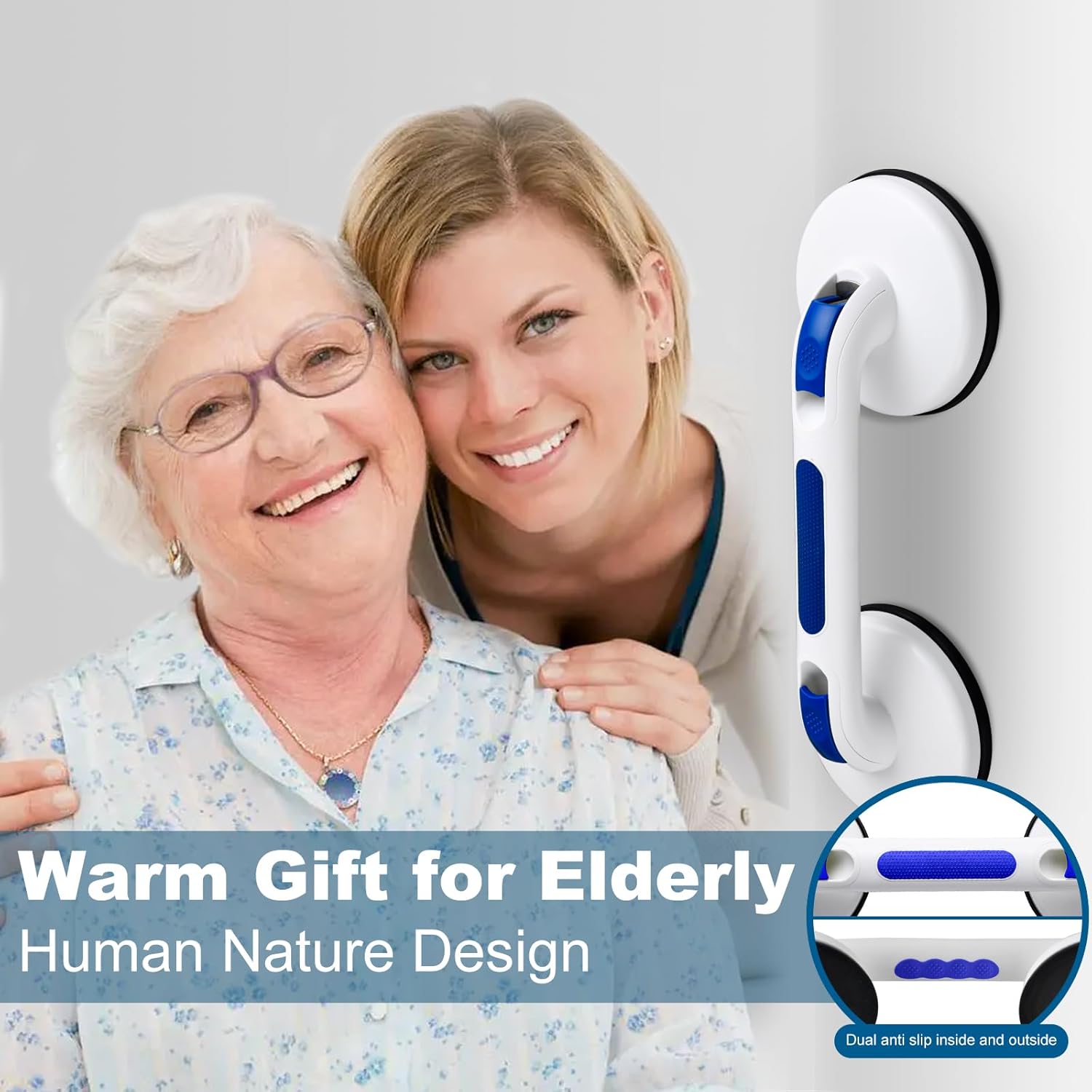 New Shower Handle Shower Grab Bars for Bathtubs and Showers,Strong Hold Suction Cup Grip Grab,Bath Handle Heavy Duty Grab Bars for Handicap Elderly Seniors(Royal Blue) - Image 5