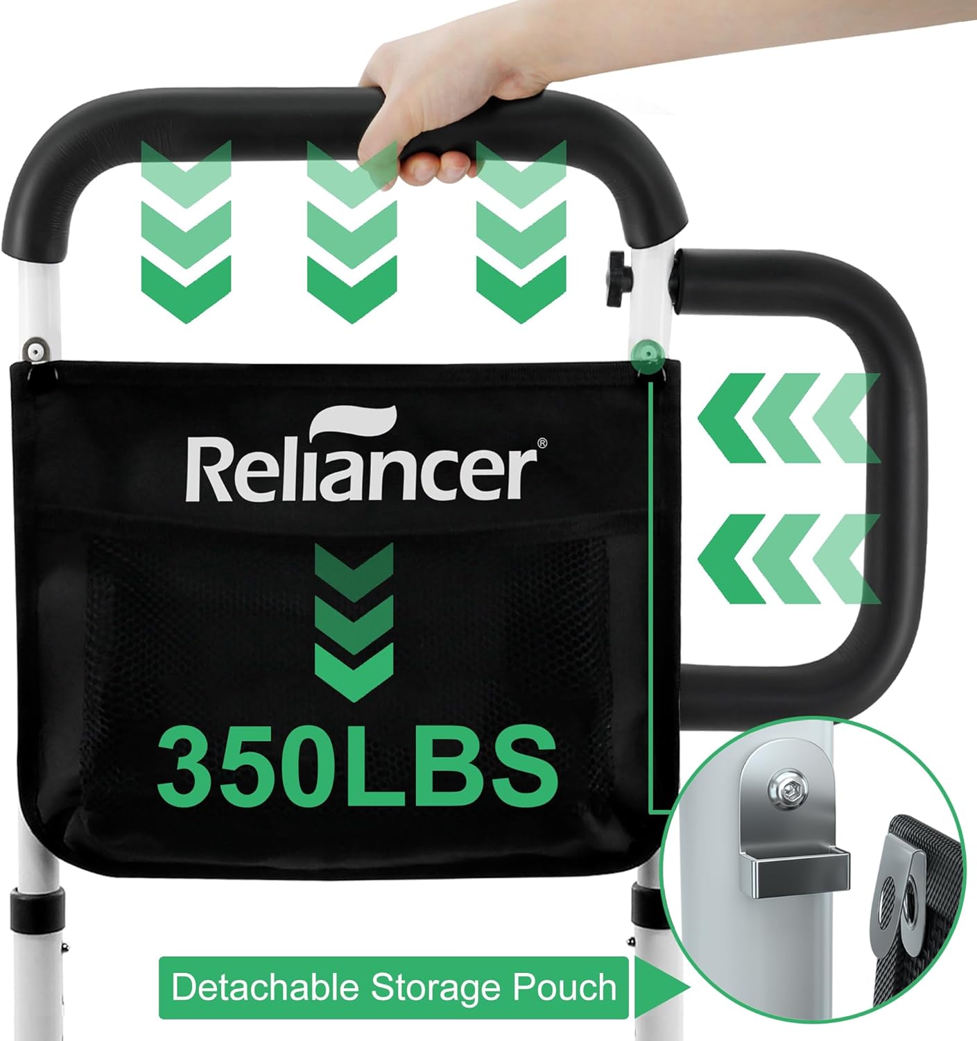 RELIANCER Bed Safety Rail for Elderly Adult w/Side Support Bar&Storage Bag,Dual Handle Assist Grab Bar for Seniors,Adjustable Bedside Support Railing,Bed Side Assist Guard Rail,Bedside Hand Guard Bar - Image 6