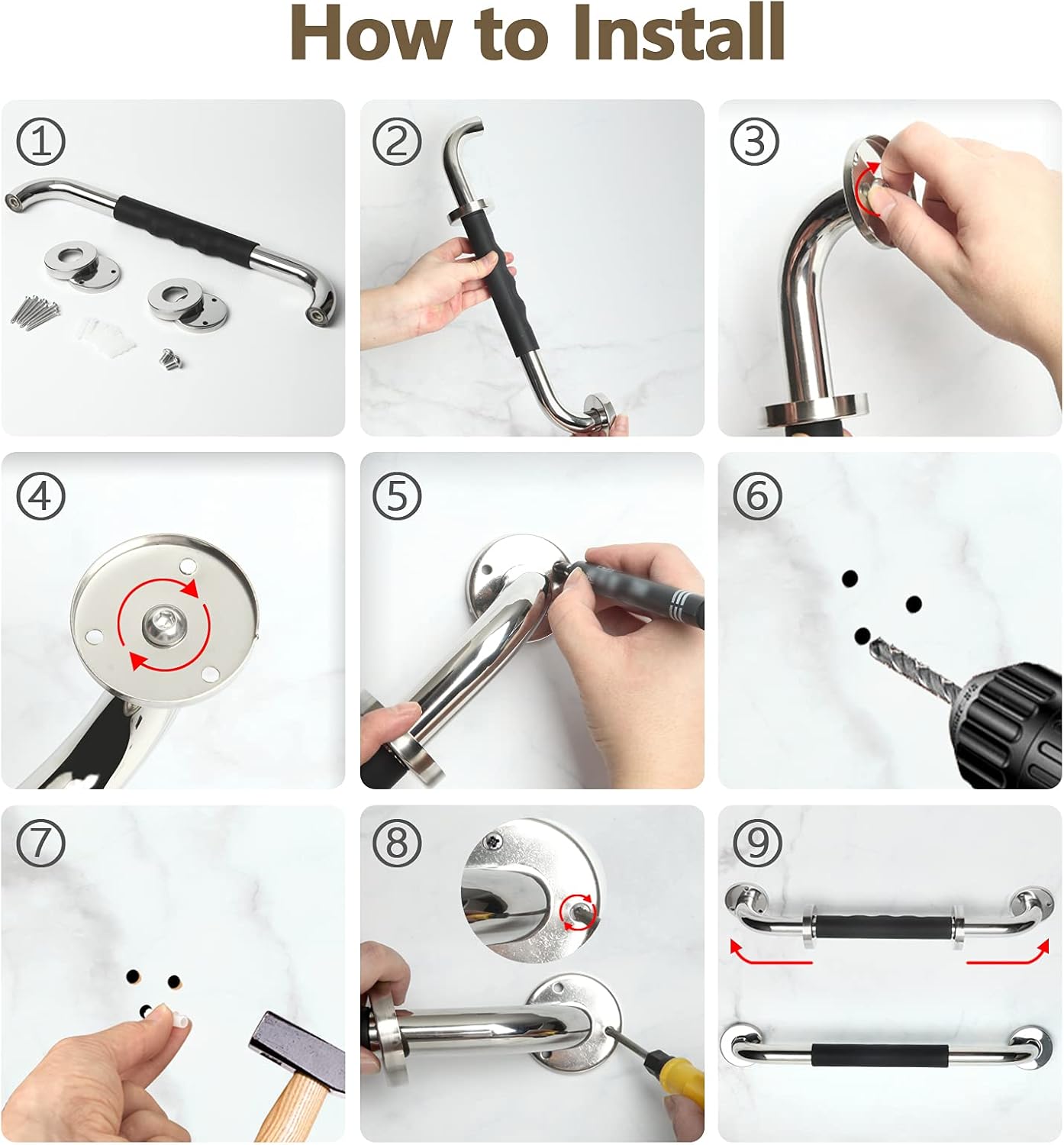 2 Pack Grab Bars for Bathroom, 16 Inch Anti Slip Bathroom Handicap Grab Bars for Showers, Safety Bath & Shower Grab Bar for Seniors, Shower Handles for Elderly, Tesuchan - Image 6