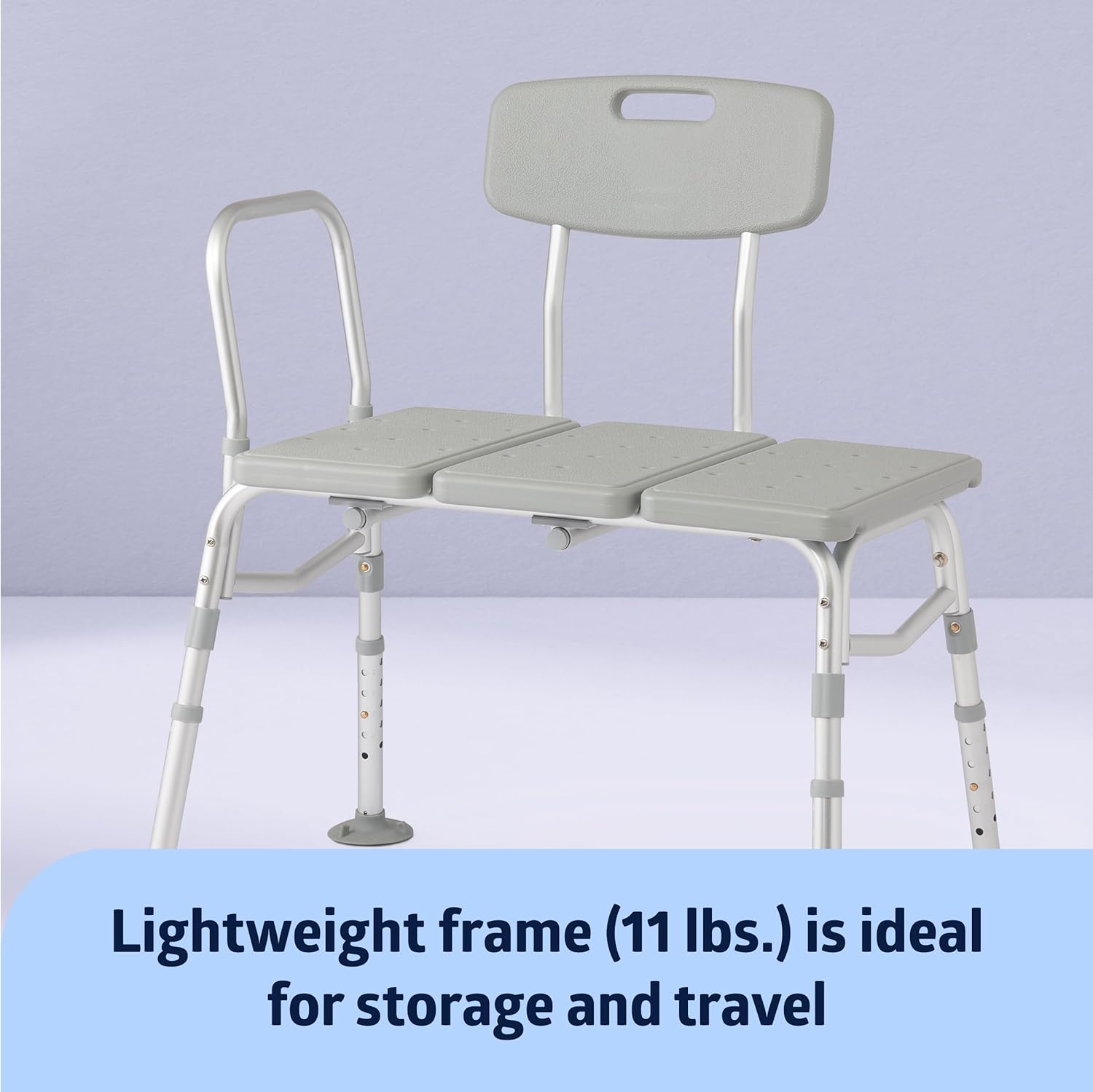 Medline Transfer Bench for Bathtubs and Showers, Adjustable Shower Bench and Bath Seat for Seniors and Adults, Slip-Resistant Feet, Heavy-Duty 400 lb. Weight Capacity, Tool-Free Assembly - Image 5