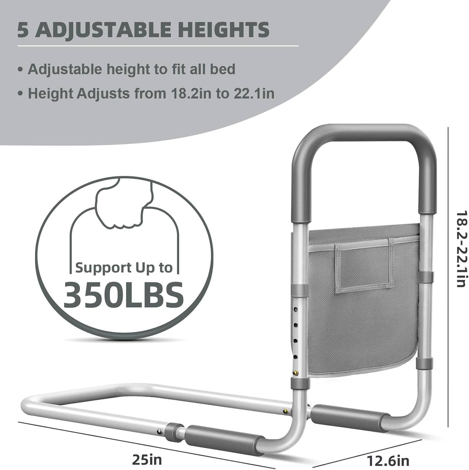 Bed Rails for Elderly Adults Safety: Adjustable Bed Assist Rails for Seniors & Patients with Storage Bag - Bedside Rail Handle Support Bar Bed Guard Rails - Fits King Queen Full Twin Medium - Image 5