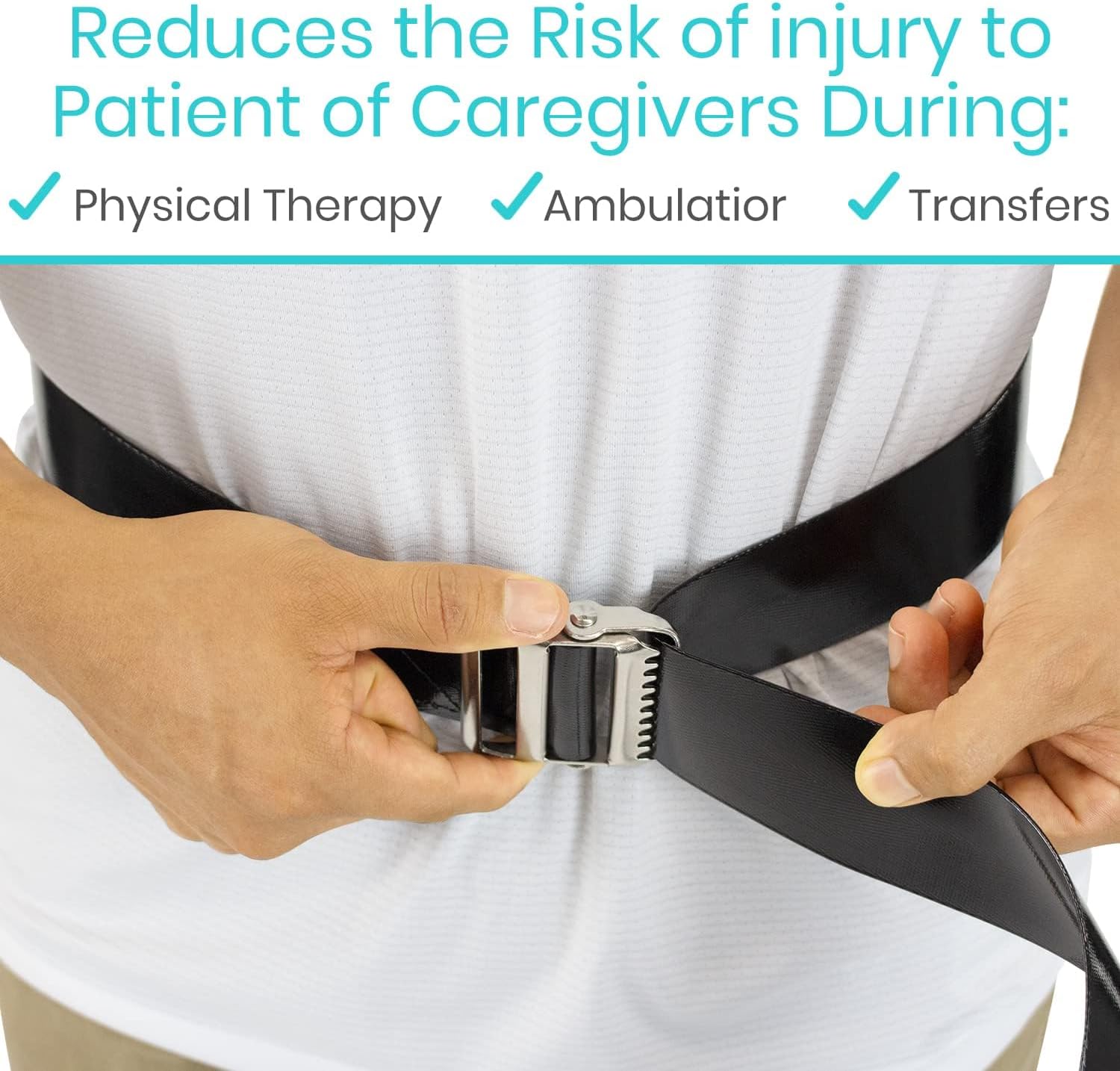 Vive Waterproof Gait Belt (60 Inch) - Easy-to-Clean, Wipeable Transfer Belt - Physical Therapy Belt with Quick Release Metal Buckle - Lift & Walking Assist Device for Seniors, Elderly and Bariatric - Image 5