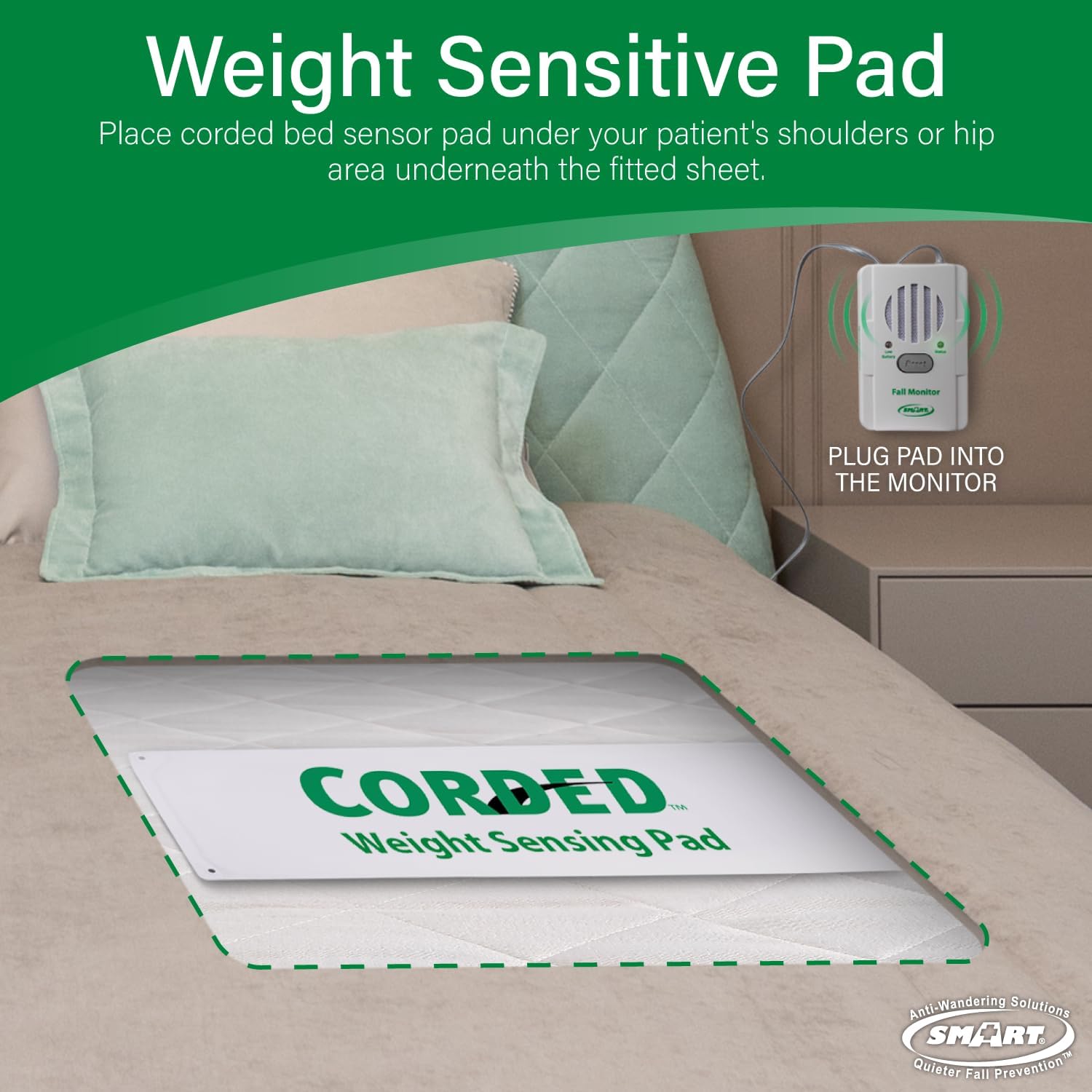 Smart Caregiver FallGuard Bed Exit Alert for Seniors Fall Prevention - Bed Alarm with 10"x30" Weight Sensing Bed Pad for Elderly - Automatically Alerts Caregiver When They Get Up - Image 2