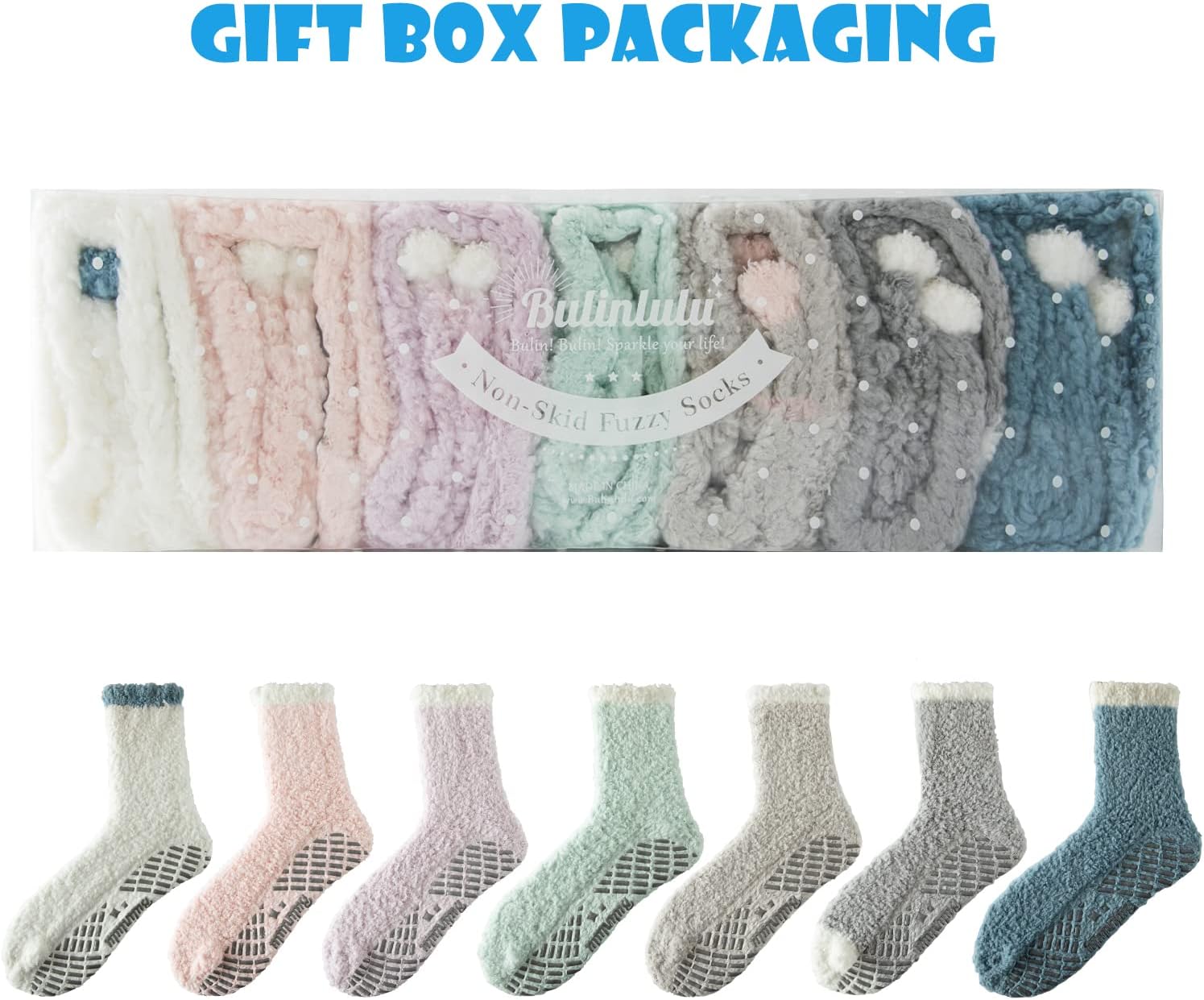 Bulinlulu Fuzzy Socks with Grips Plush Sleep Cozy Winter Soft Hospital Fluffy Socks Gifts for Women - Image 2