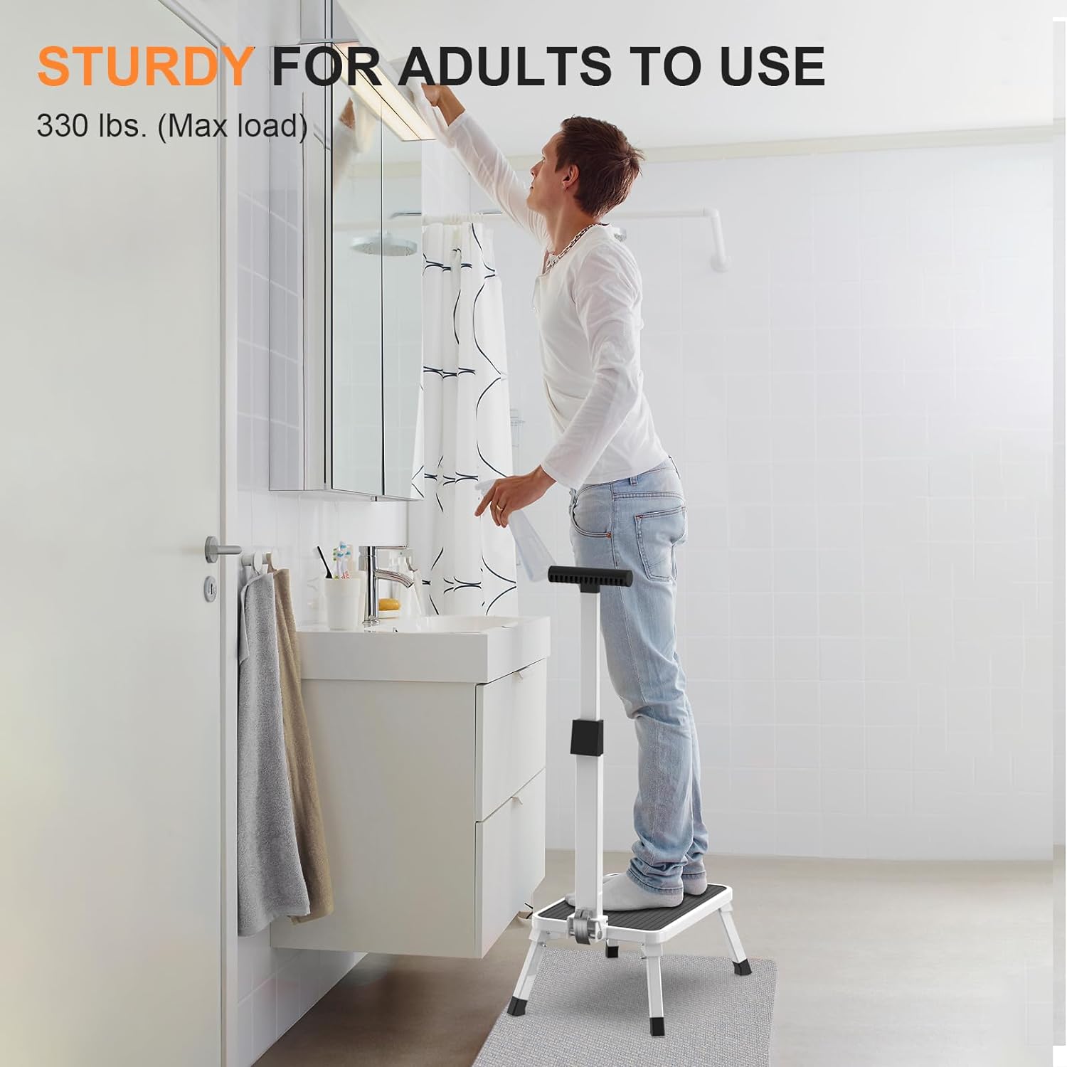 Step Stools for Adults, Foldable Step Stool with Handle for Elderly Seniors Stepping Stool with Non-Slip Step Platform Metal Stool in Kitchen, Bedroom,Bathroom,330 Lbs Capacity(Patent Protection) - Image 5