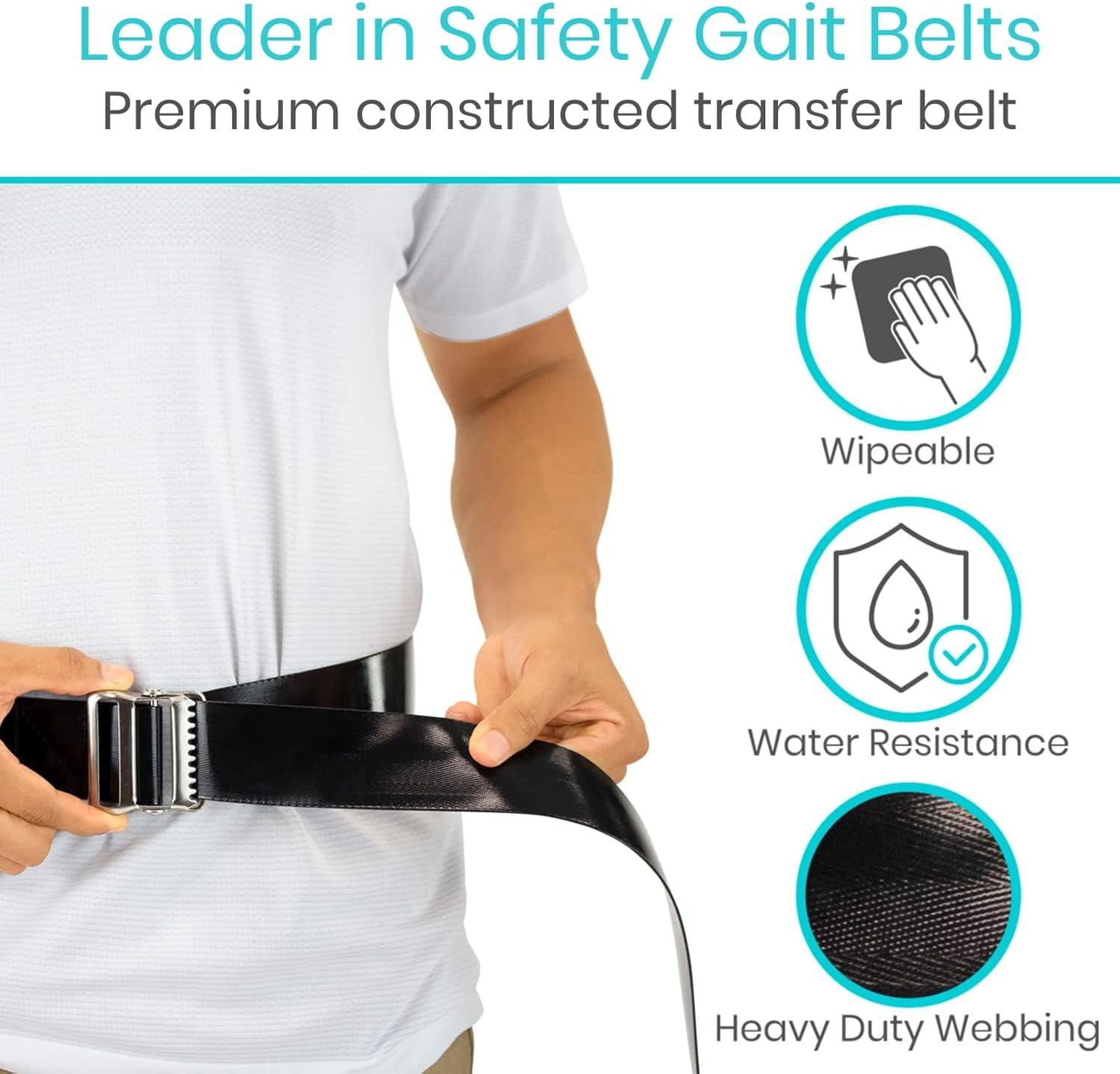 Vive Waterproof Gait Belt (60 Inch) - Easy-to-Clean, Wipeable Transfer Belt - Physical Therapy Belt with Quick Release Metal Buckle - Lift & Walking Assist Device for Seniors, Elderly and Bariatric - Image 4