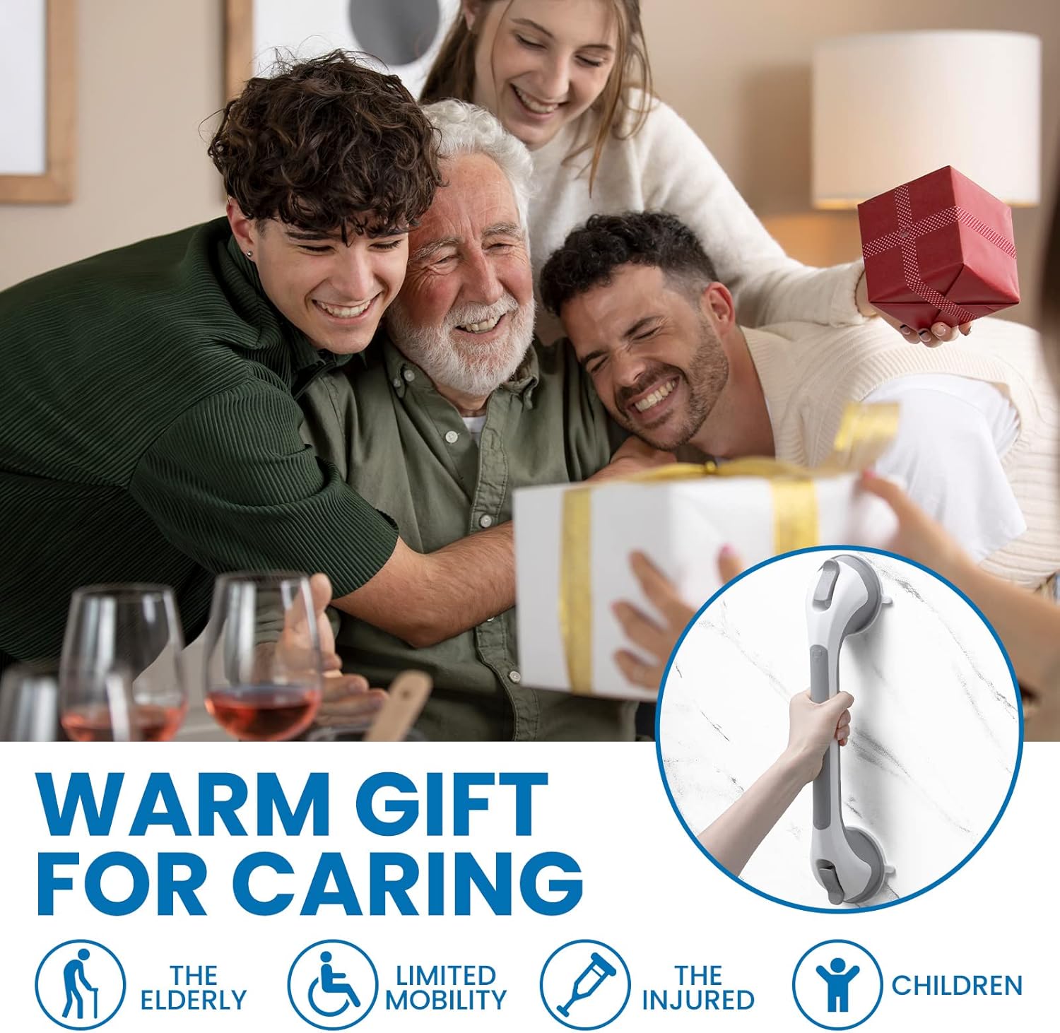 LEVERLOC 2 Pack Grab Bars for Bathtubs and Showers, Easy to Install Suction Shower Handles for Bathroom Removable Handrails for Seniors Elderly Heavy Duty Safety Grip Waterproof Drill Free Gray - Image 7