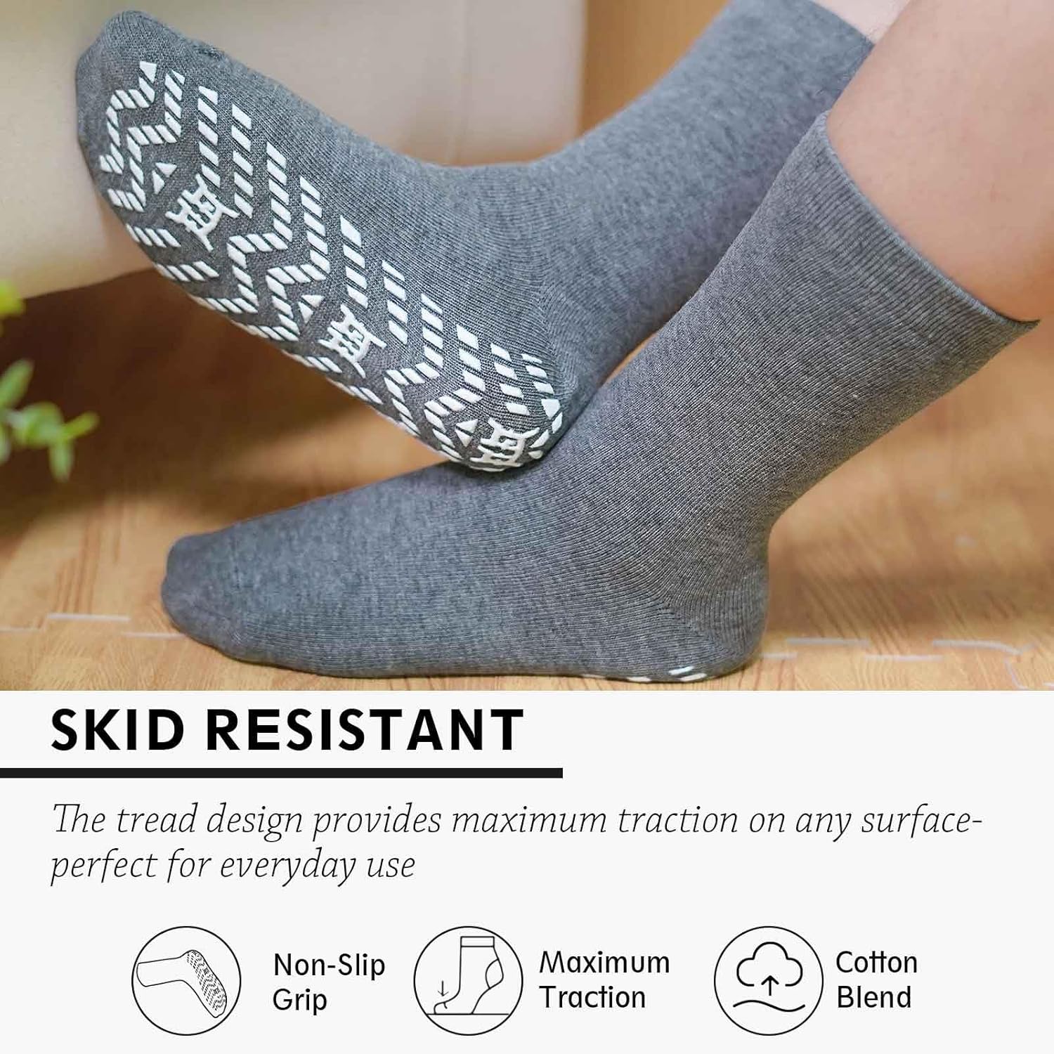 ZAKASA Non Slip Grip Socks - Non Skid Crew Grippy Socks for Men Women Anti Slip Gripper for Elderly Hospital Yoga - Image 2
