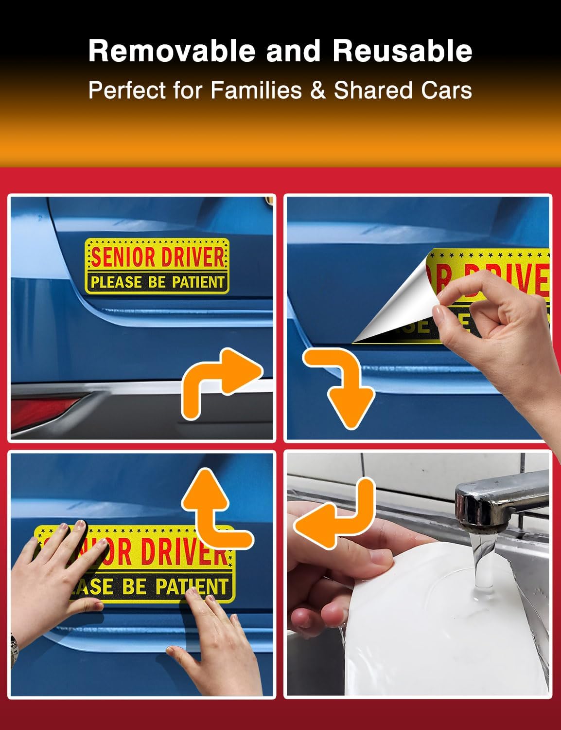 5 Reusable Senior Driver Stickers (Non-Magnetic) – Reflective Please Be Patient Decals for Elderly Drivers – Paint-Safe, Residue-Free for Cars, Windows, & Bumpers - Image 5