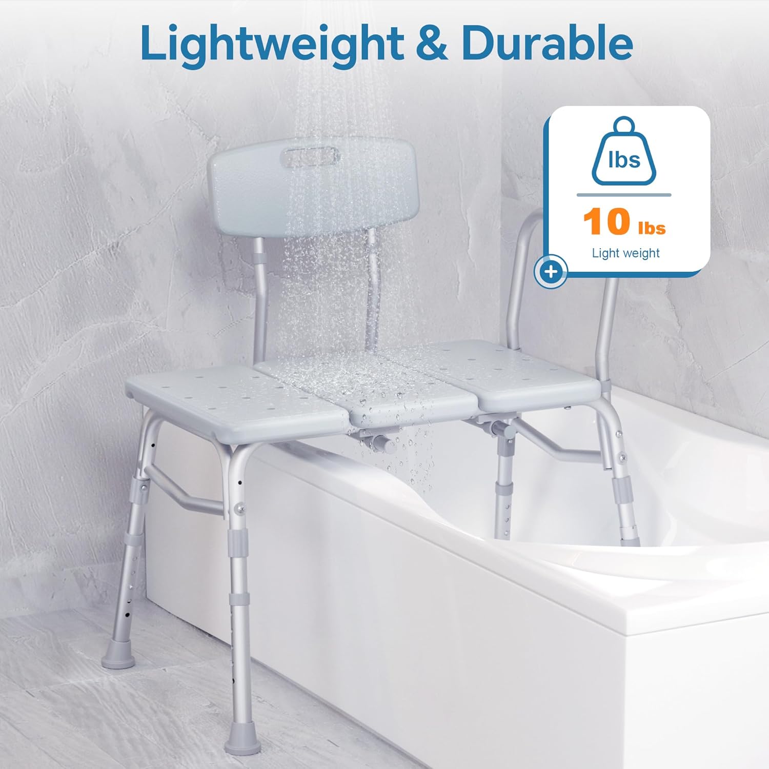 Tub Transfer Bench for Bathtub, FSA/HSA Eligible 400 lbs Heavy Duty Shower Chair with Backrest, Slip-Resistant Feet, Height Adjustable Shower Bench Shower Seat for Elderly and Disabled - Image 6