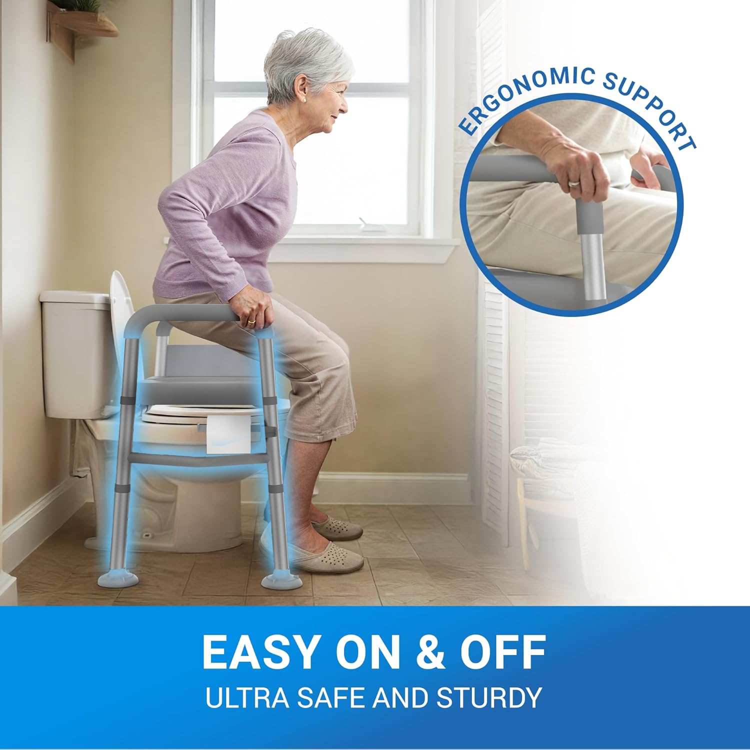 Sliq Toilet Seat Risers for Seniors, Raised Handicap Toilet Seat with Handles Over Toilet, 400 Lbs Capacity High Toilet Riser with Handles for Elderly Adults, Handicap, and Pregnant - Image 3