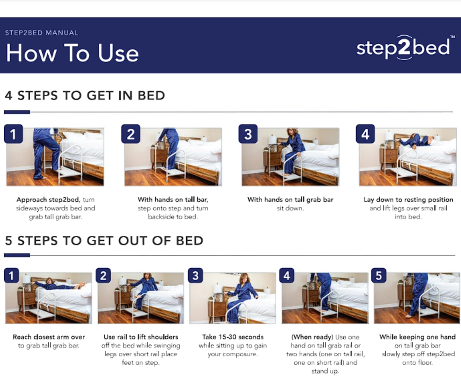 Step2Bed Bed Rails For Elderly with Adjustable Height Bed Step Stool & LED Light for Fall Prevention - Portable Medical Step Stool comes with Handicap Grab Bars making it easy to get in and out of bed - Image 4