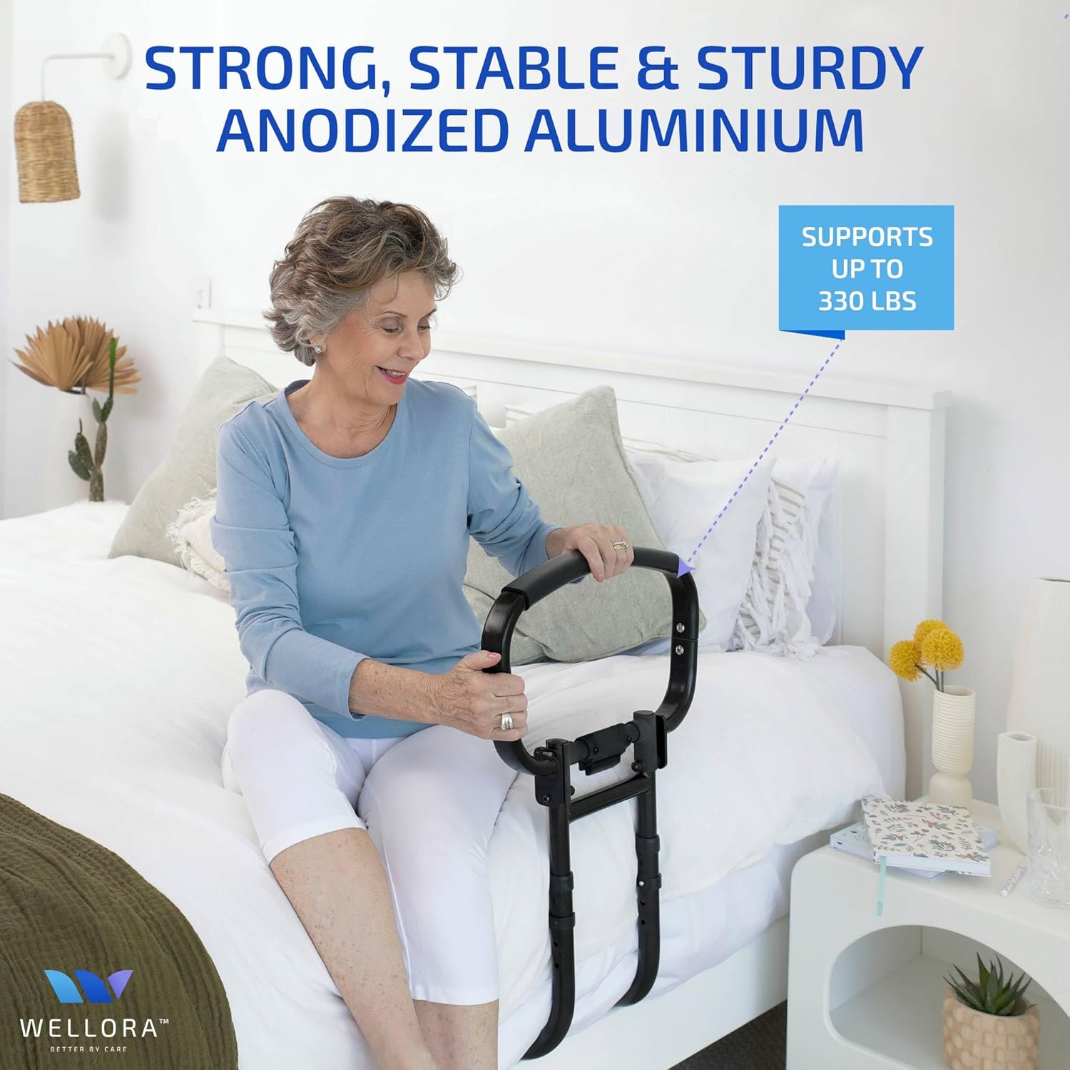 Sturdy Bed Rails for Elderly Adults Safety - Foldable & Adjustable Bed Rail - Supports up to 330lbs - Free Motion Light & Storage Bag - Fit King, Queen, Full, Twin - Bed Guard Rail for Seniors WELLORA - Image 2