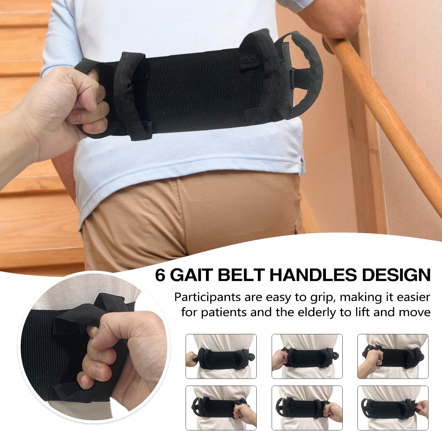 Gait Belt Transfer Belt for Seniors with 6 Handles, Standing Assist Aid for Elderly, Handicap, Occupational & Physical Therapy Caregiver Nurse Therapist, Walking & Standing Lift Belt Holds up 500 LBS - Image 4