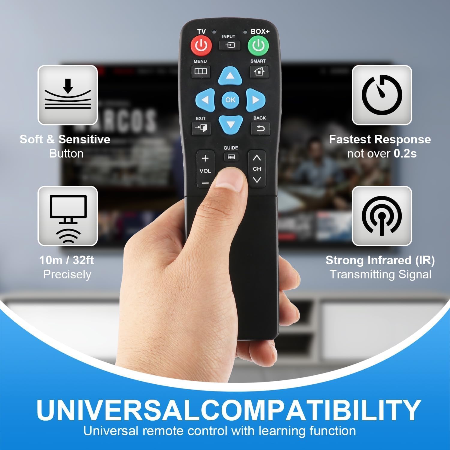 Universal Big Button Remote for Seniors, Elderly, 2-Device Control - Learning Functions, Use for TV, Streaming Box, Soundbar Audio Recevier, DVD/VCR/SAT Device & Blue-Ray DVD, Dementia Friendly Gifts - Image 7