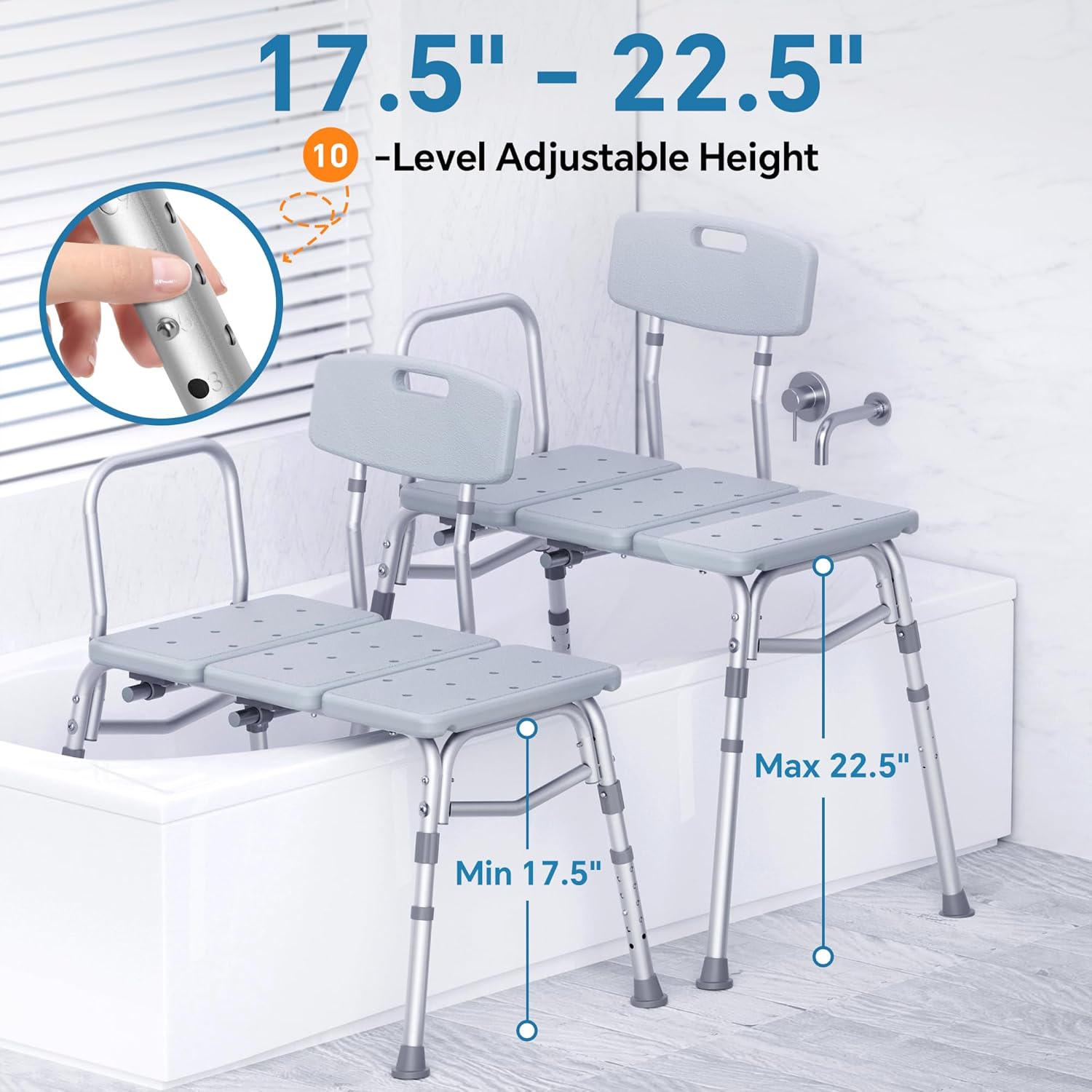 Tub Transfer Bench for Bathtub, FSA/HSA Eligible 400 lbs Heavy Duty Shower Chair with Backrest, Slip-Resistant Feet, Height Adjustable Shower Bench Shower Seat for Elderly and Disabled - Image 5