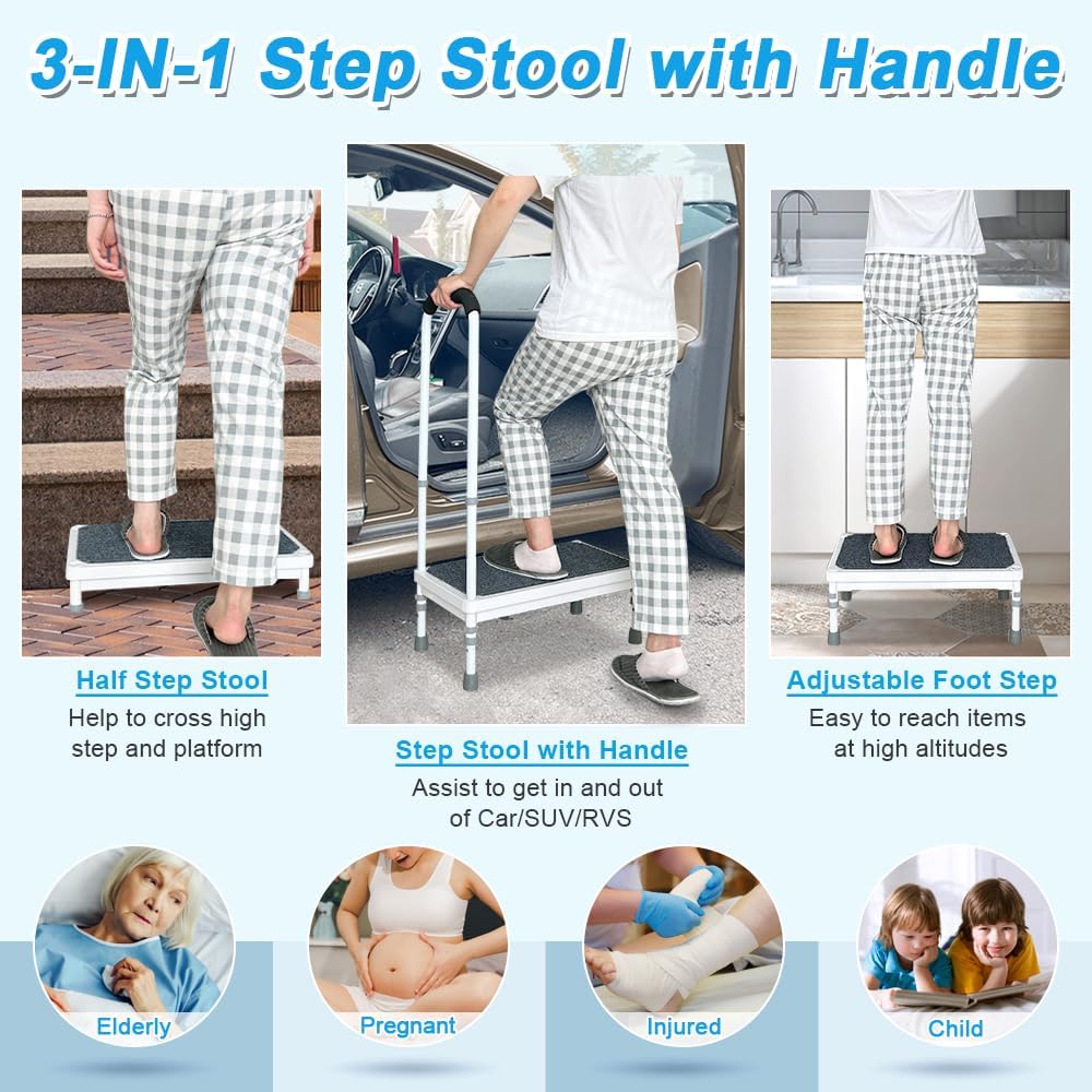 Medical Step Stool with Handle for Elderly Seniors SUV Car Steps 400lb Stepping Stool Adults Ramps with Handrails Height Adjustable Rv Steps Wide Platform Safety Handicap Mobility Assist Devices - Image 3