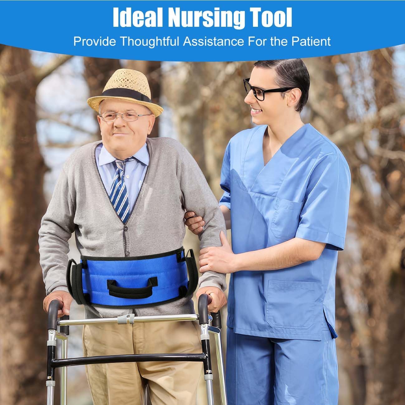 Rhino Valley Gait Belt Transfer Belt for Senior with 7 Handles, Lift Belt with Quick Release Buckle, 59" Anti-Slip Transfer Belt for Elderly, Medical Nursing Safety Patient Assist, Blue & Black - Image 7