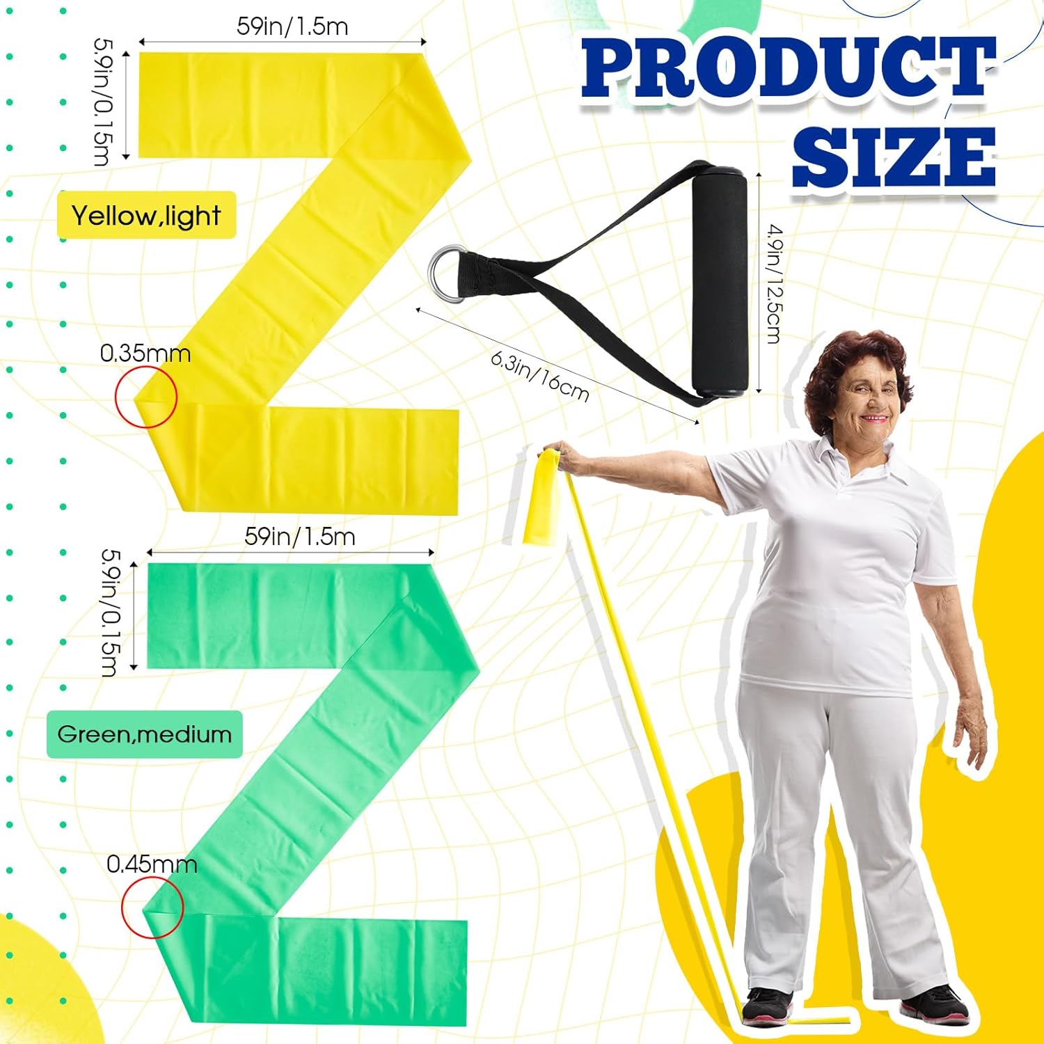 2 Pcs Resistance Band for Seniors with 2 Pcs Handles Exercise Band Specifically Created for Elderly Physical Therapy, Stretch, Recovery, Pilates, Strength Training and Yoga Starter Set - Image 2